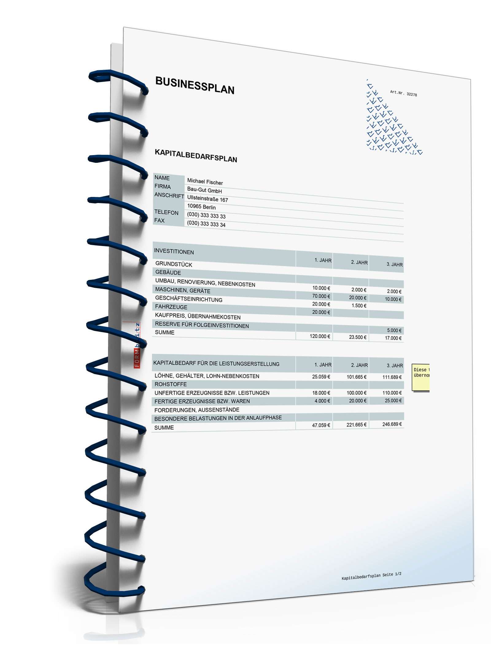 Businessplan Bauunternehmen Excel. Seite: 18