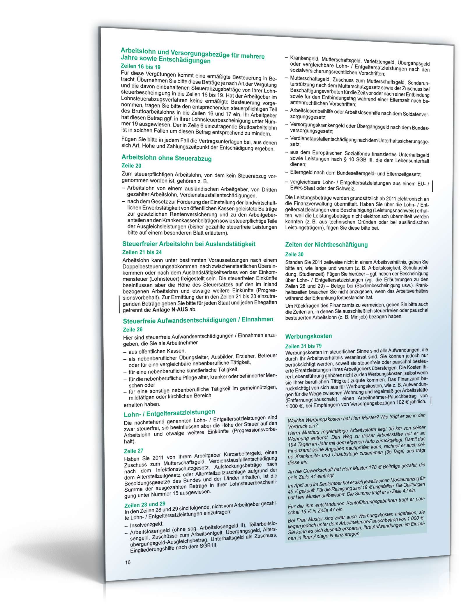 Anleitung zur Einkommensteuererklärung 2011 PDF. Seite: 16