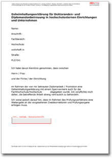 Geheimhaltungserklärung für Doktoranden- und Diplomandenbetreuung Word