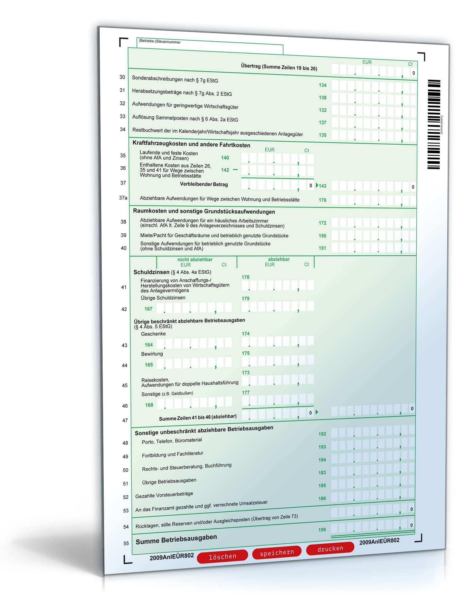 Anlage EÜR 2009 PDF. Seite: 2