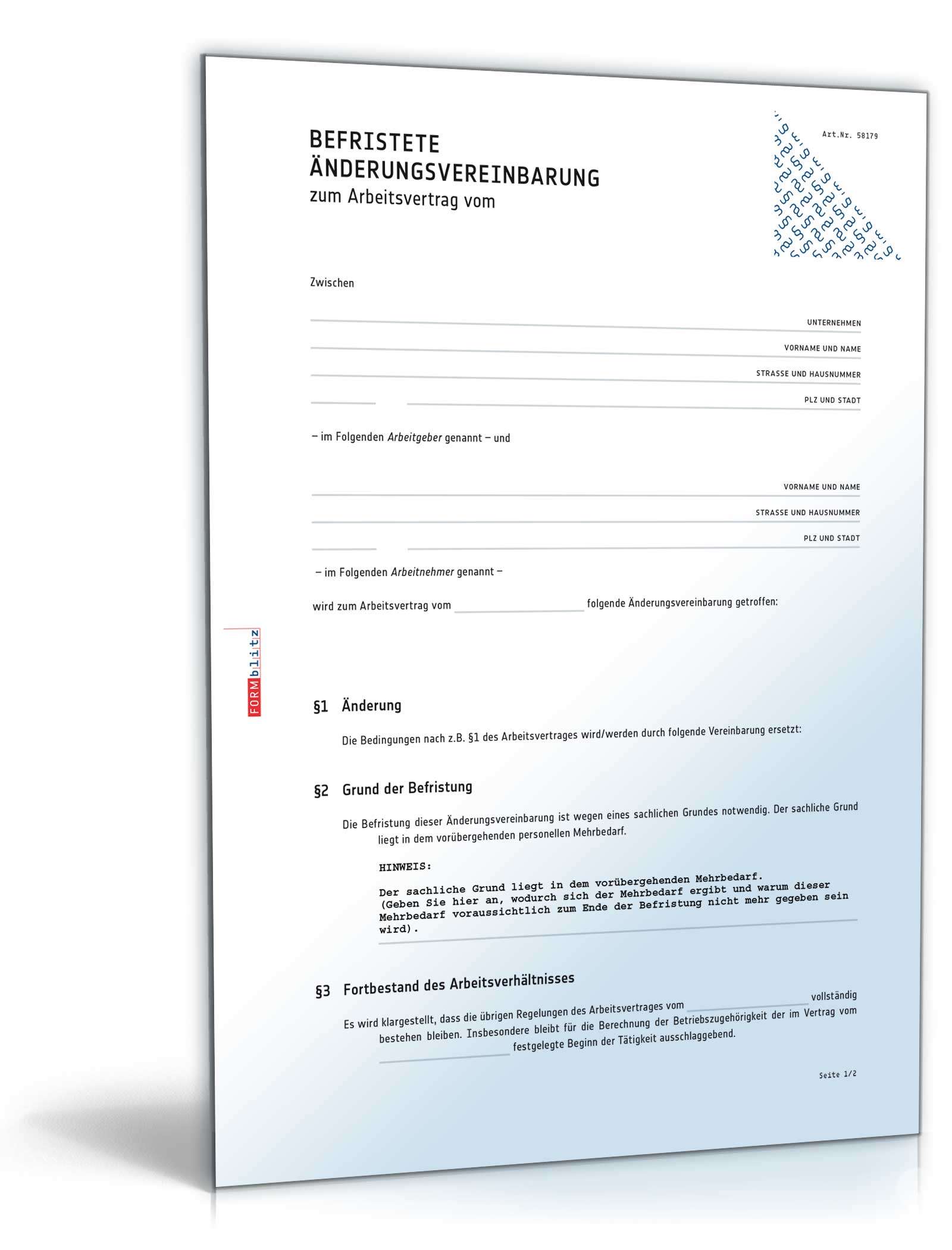 Befristete Änderungsvereinbarung  PDF