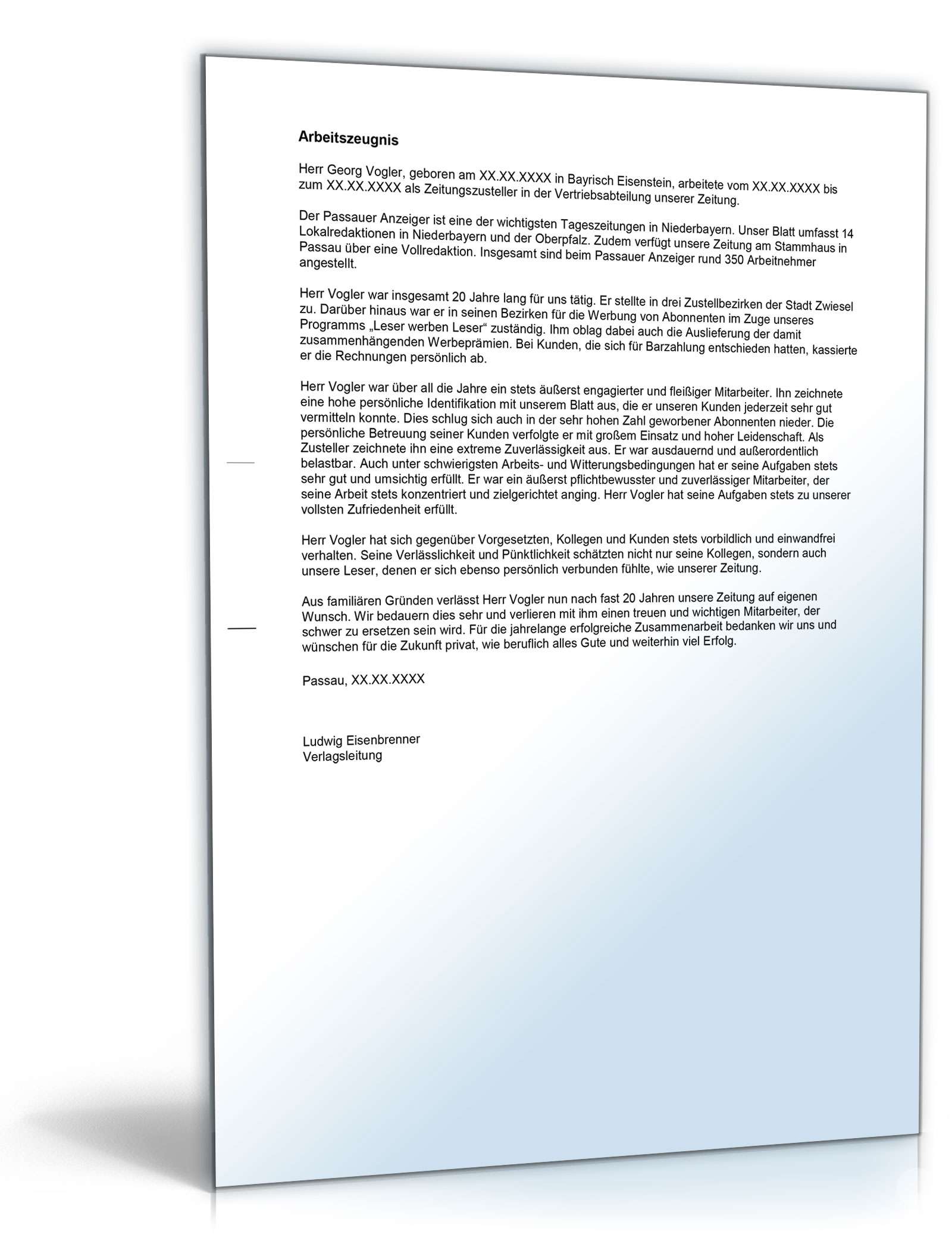 Arbeitszeugnis Zeitungszusteller Excel. Seite: 3