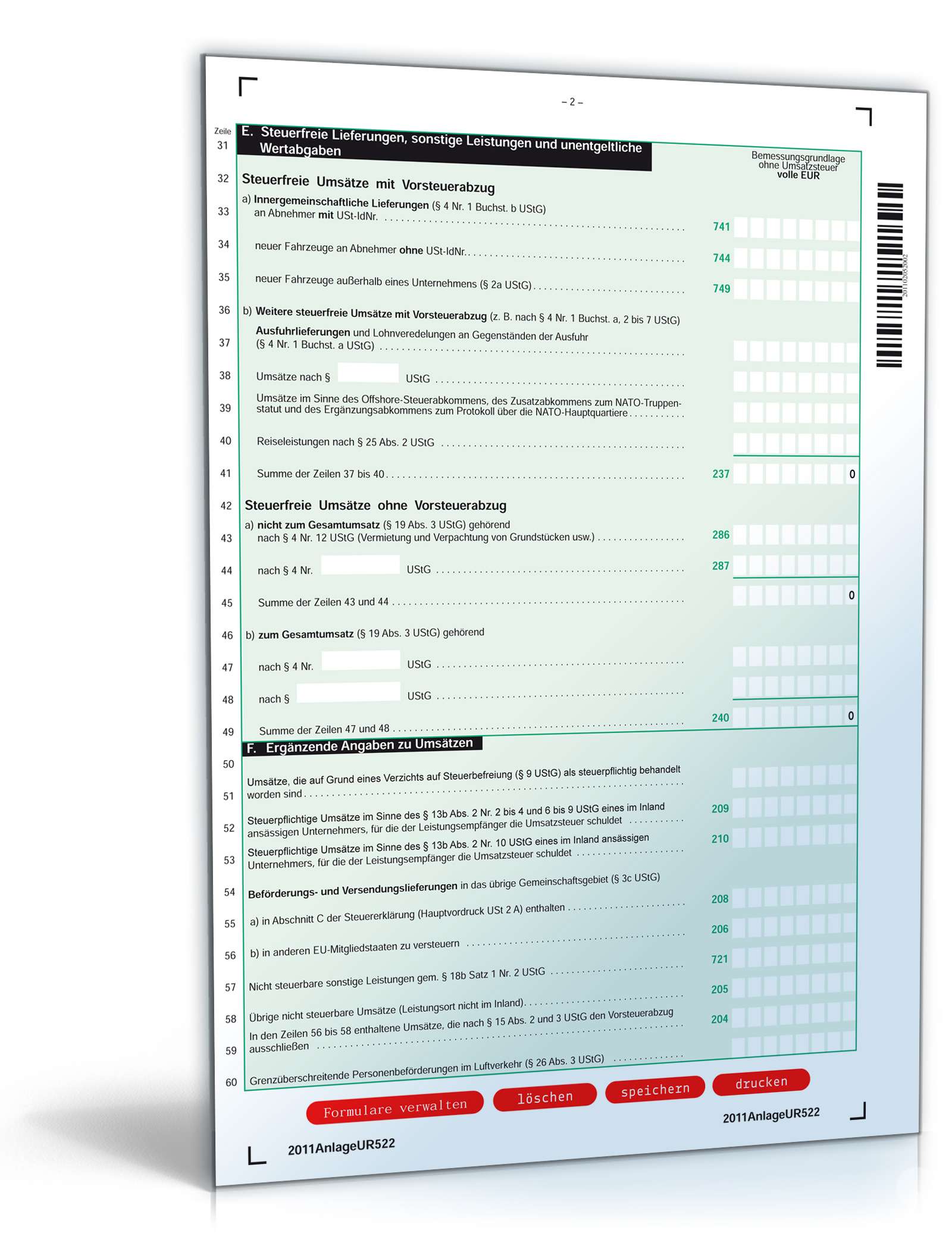 Anlagen zur Umsatzsteuererklärung 2011 PDF. Seite: 2