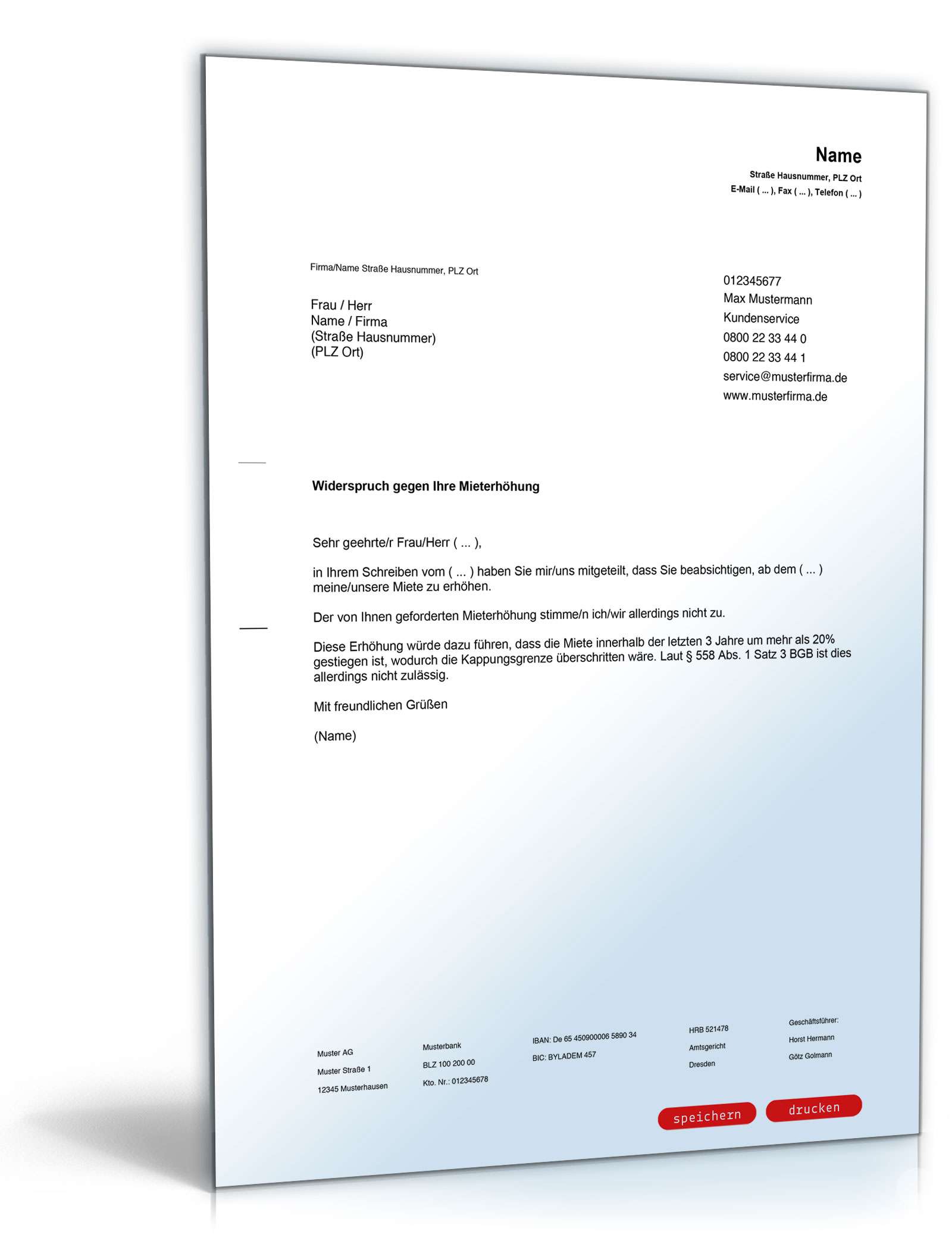 Widerspruch gegen unzulässige Mieterhöhung PDF