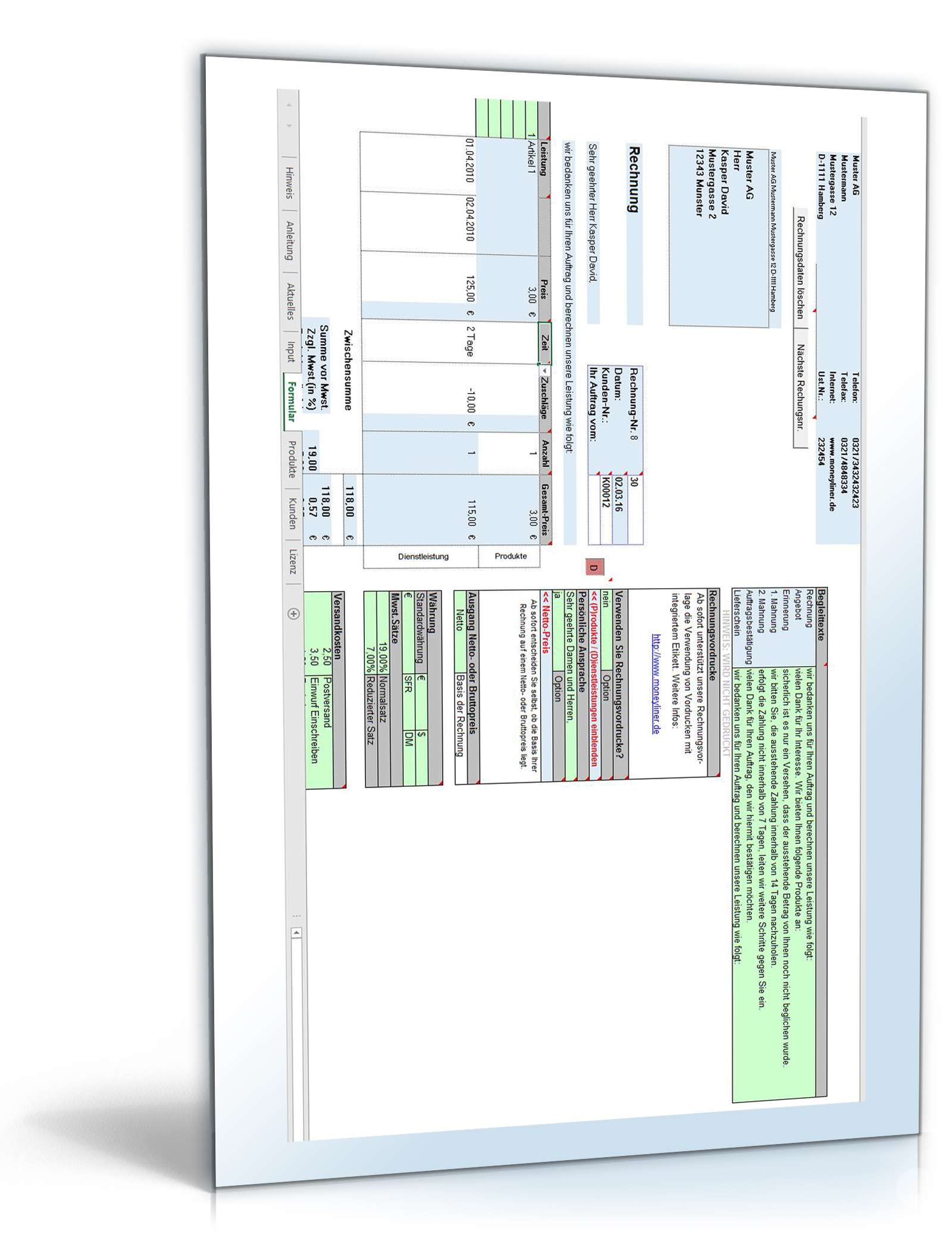 Rechnungsstellung Deluxe Gastronomie Excel