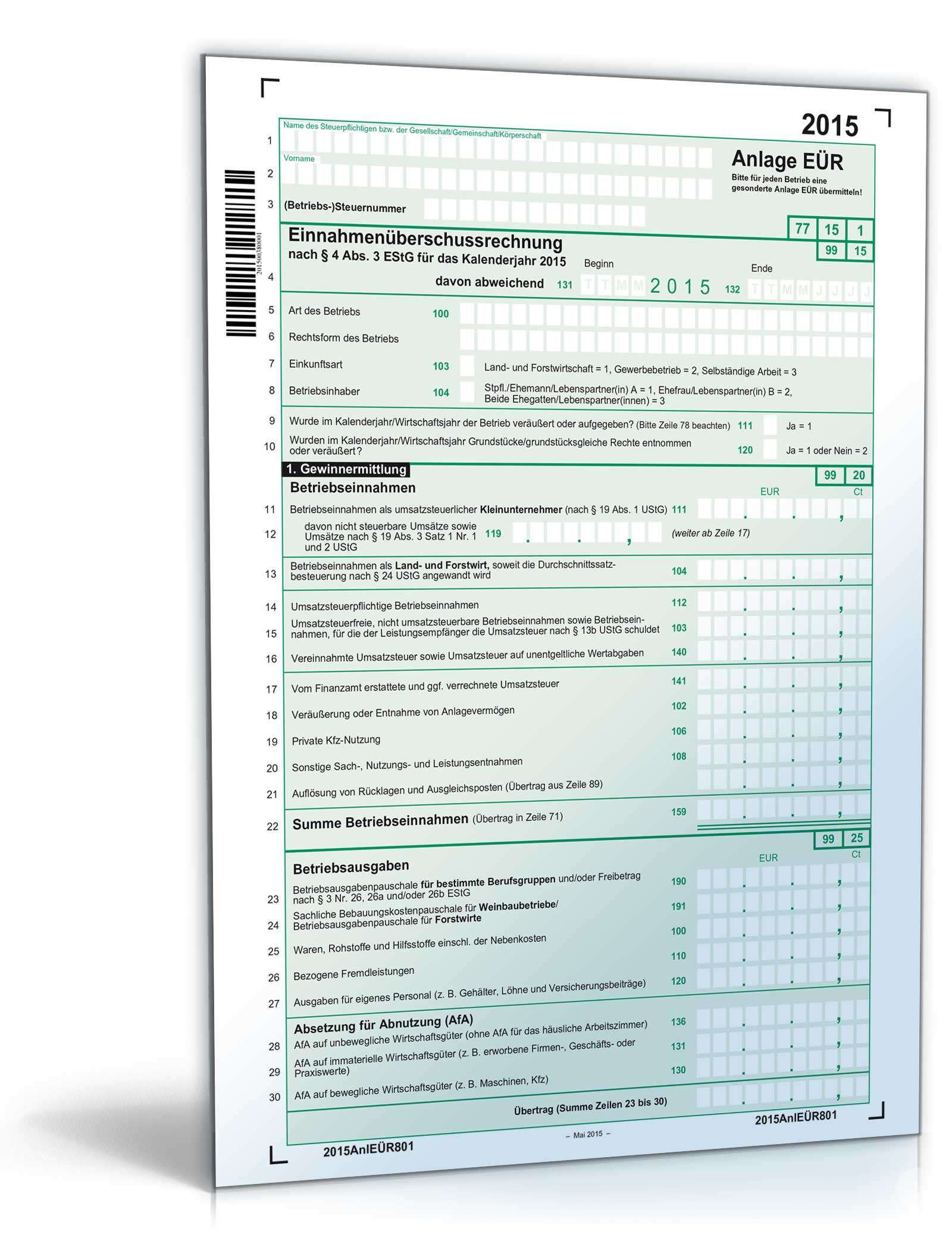 Anlage EÜR 2015 PDF