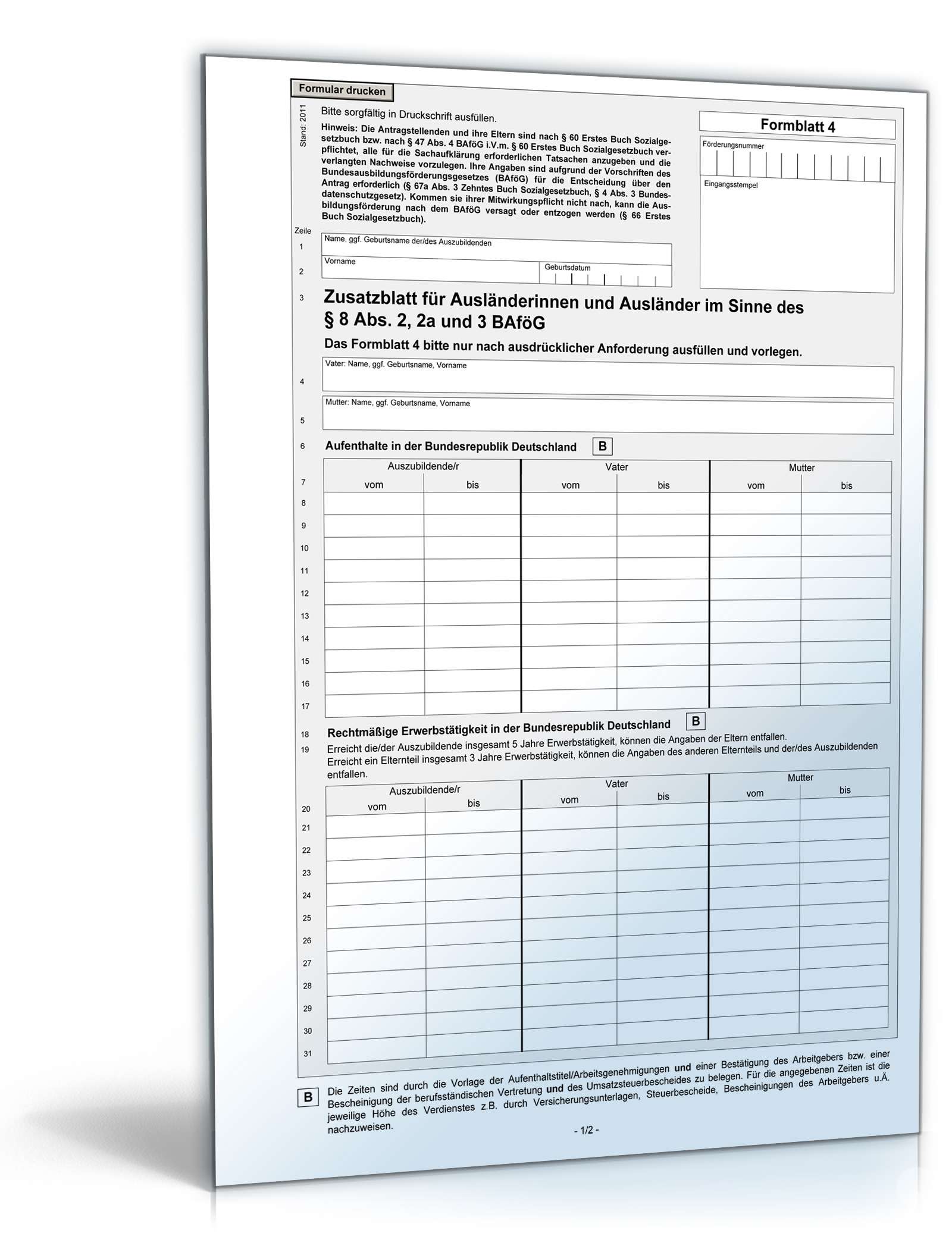 Zusatzblatt für Ausländerinnen und Ausländer PDF