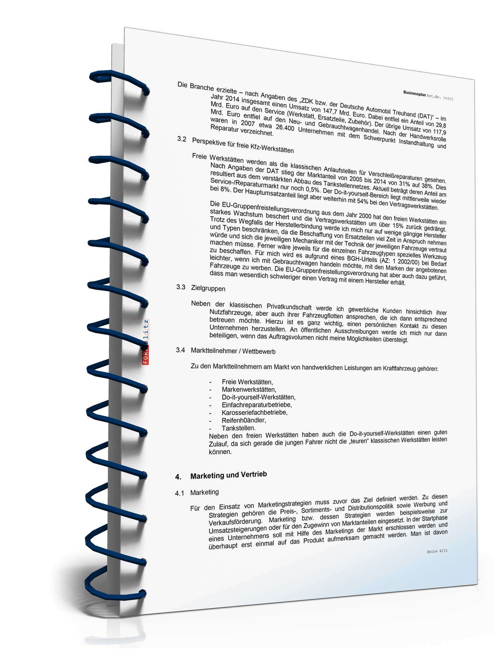 Businessplan Kfz-Werkstatt Excel. Seite: 6