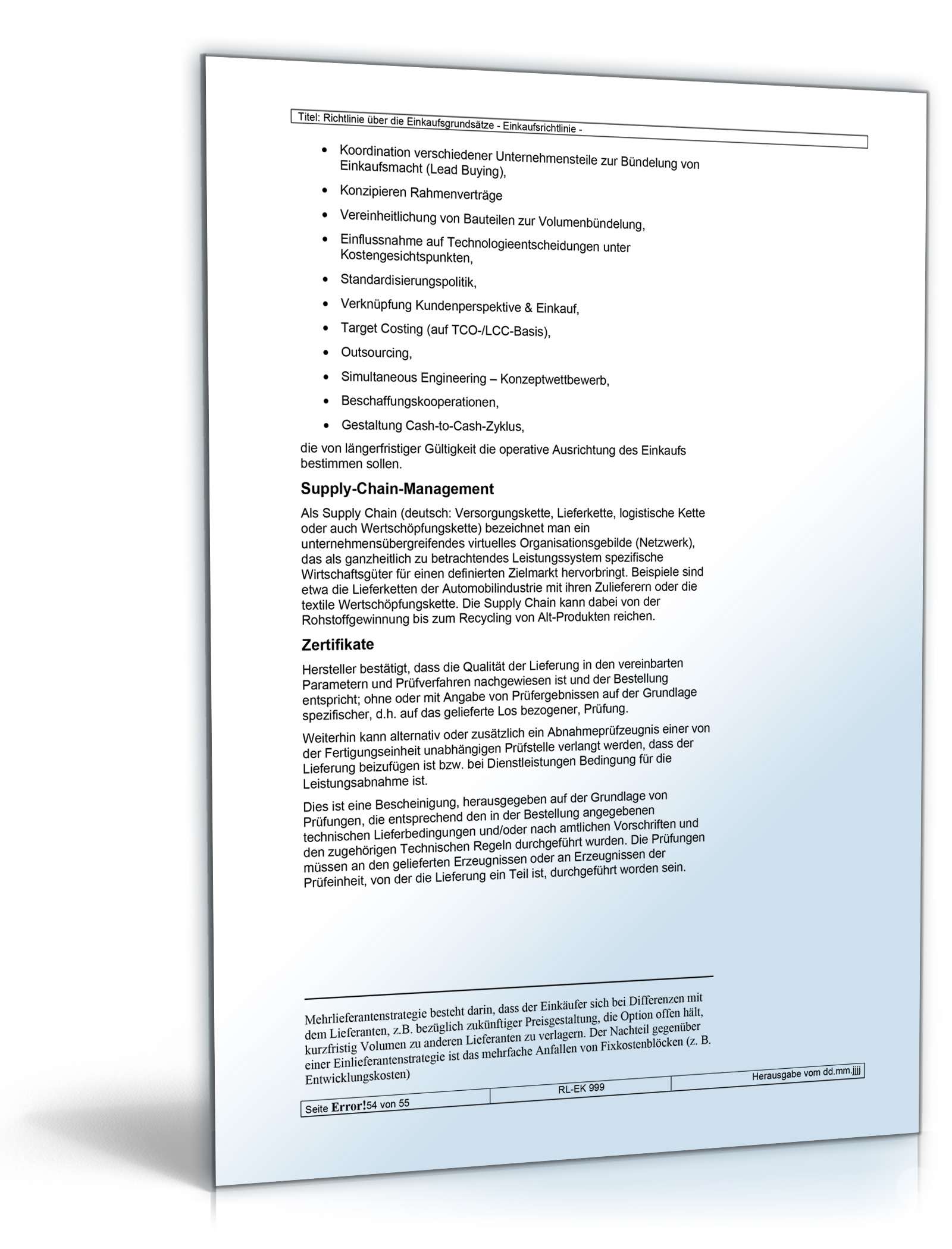 Richtlinien über die Einkaufsgrundsätze Word. Seite: 54