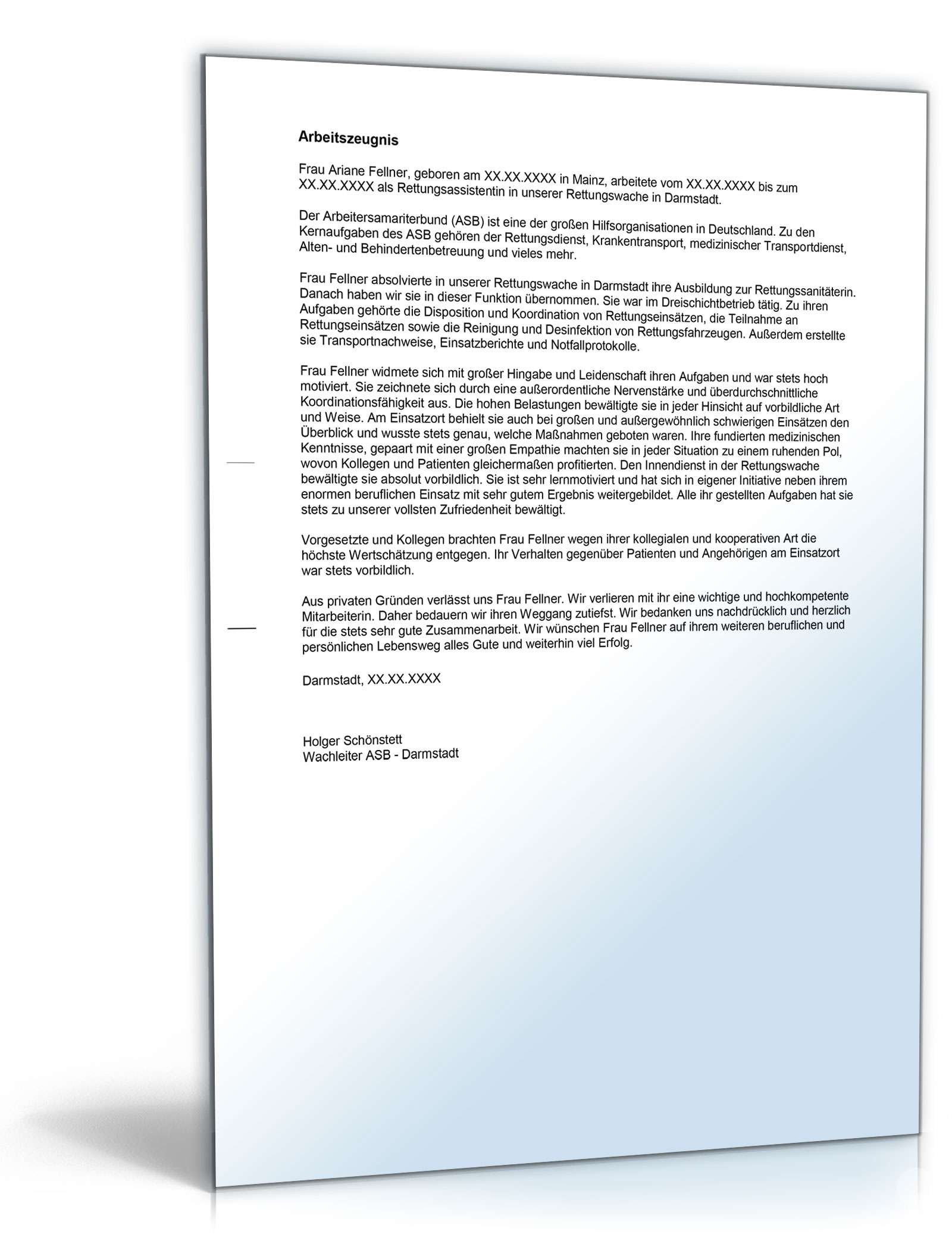 Arbeitszeugnis Rettungsassistent Excel. Seite: 3