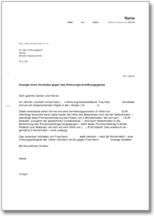 Anzeige eines Verstoßes gegen das Wohnungsvermittlungsgesetz Word