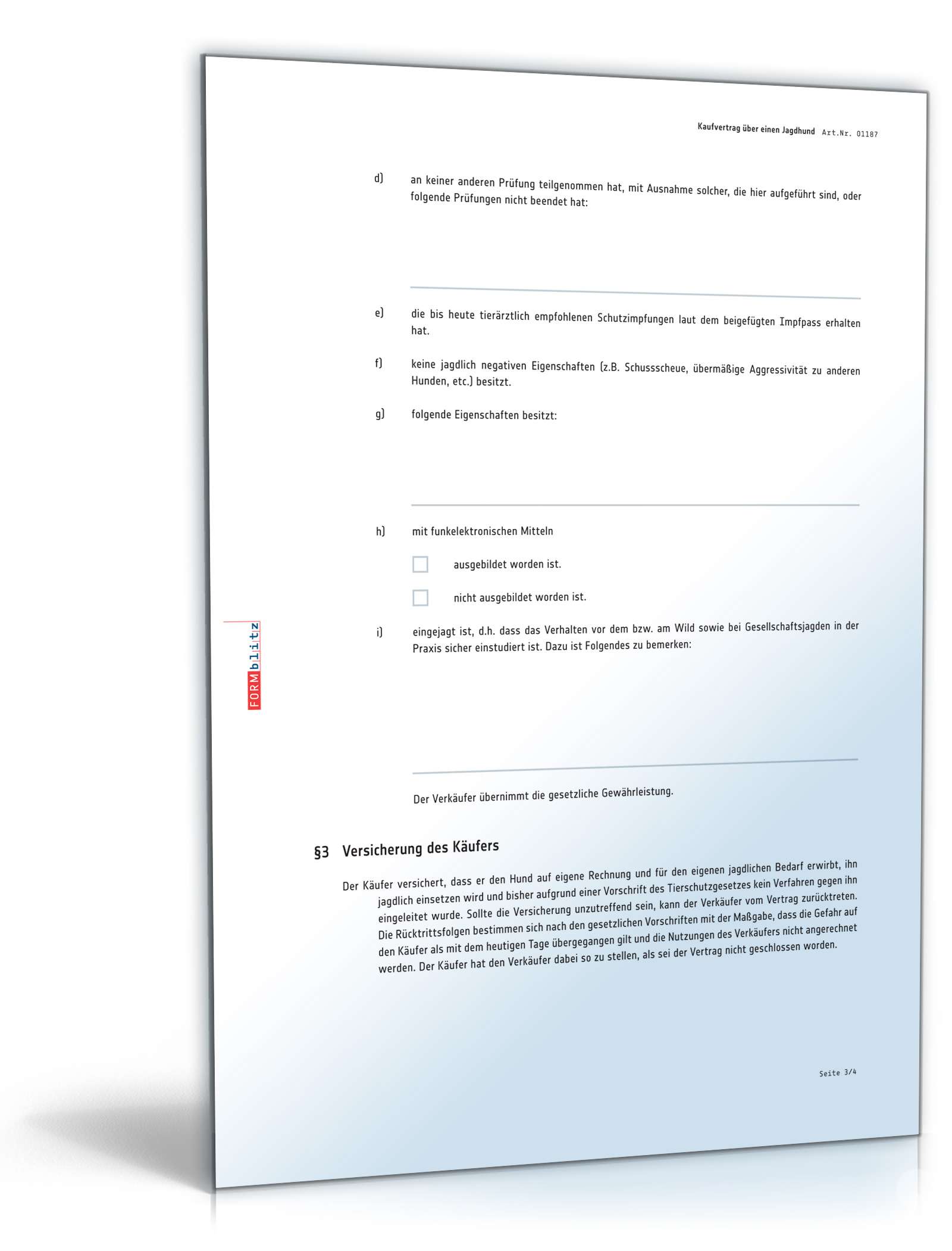 Kaufvertrag Jagdhund PDF. Seite: 3