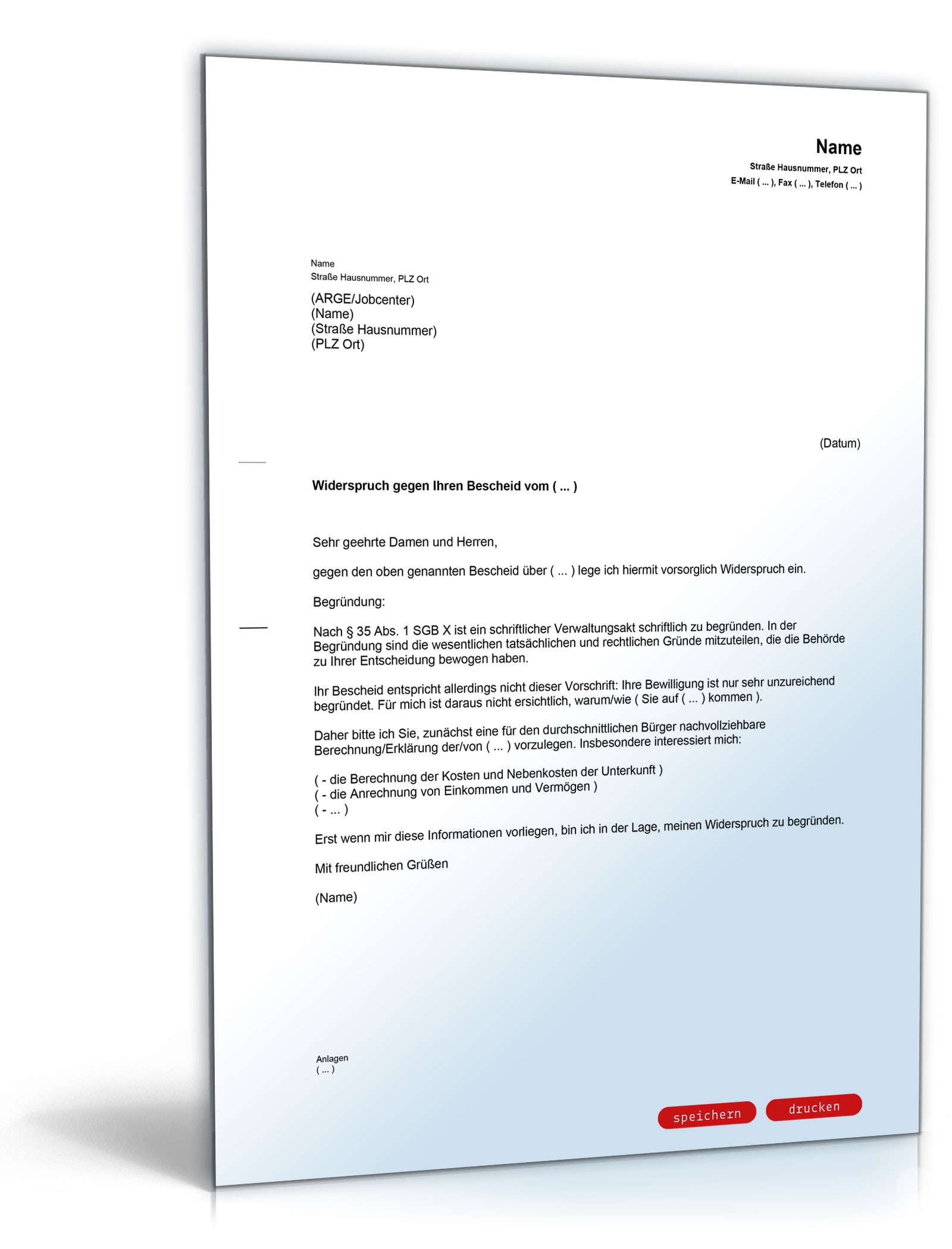 Widerspruch ALG II Bescheid PDF