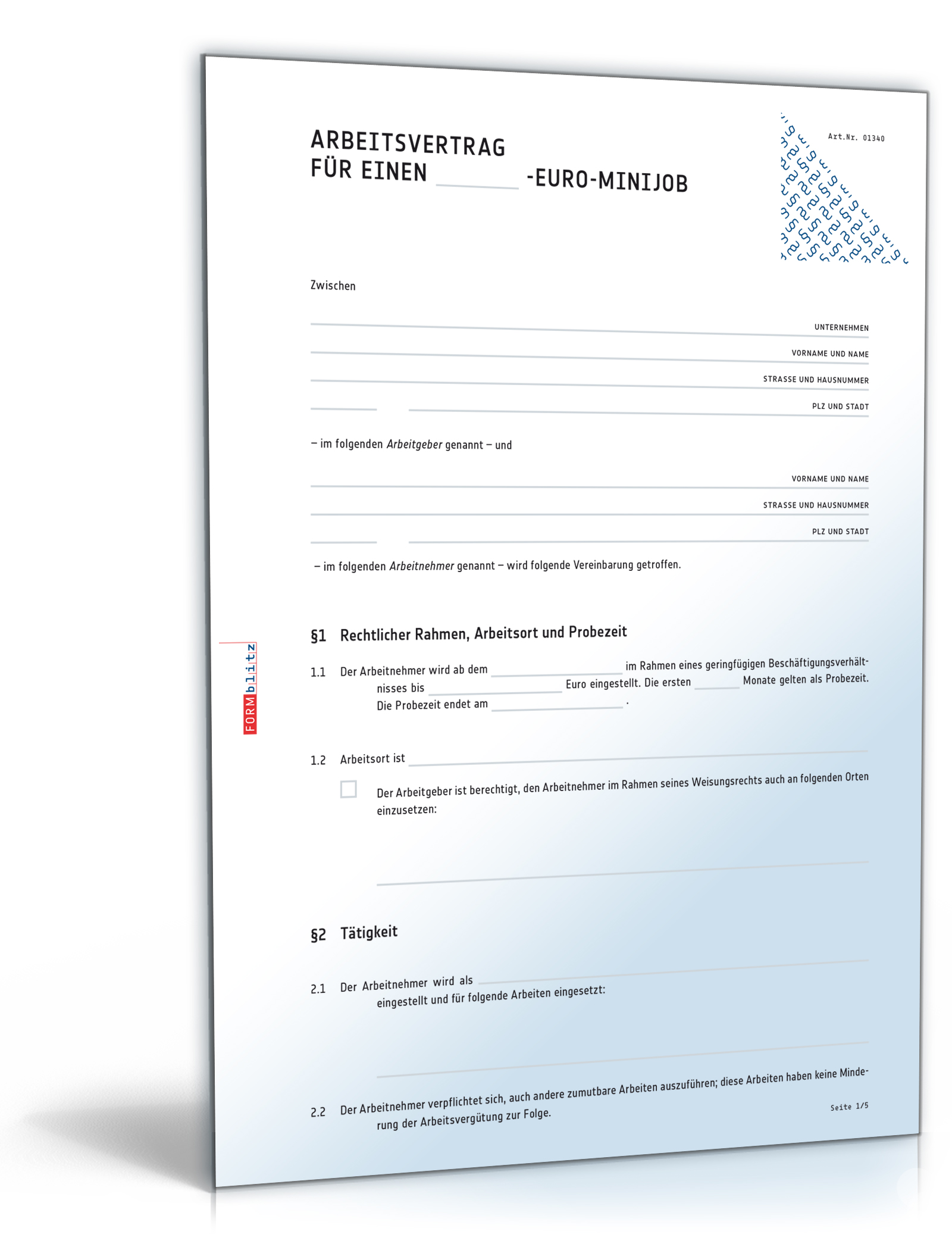 Arbeitsvertrag Minijob PDF