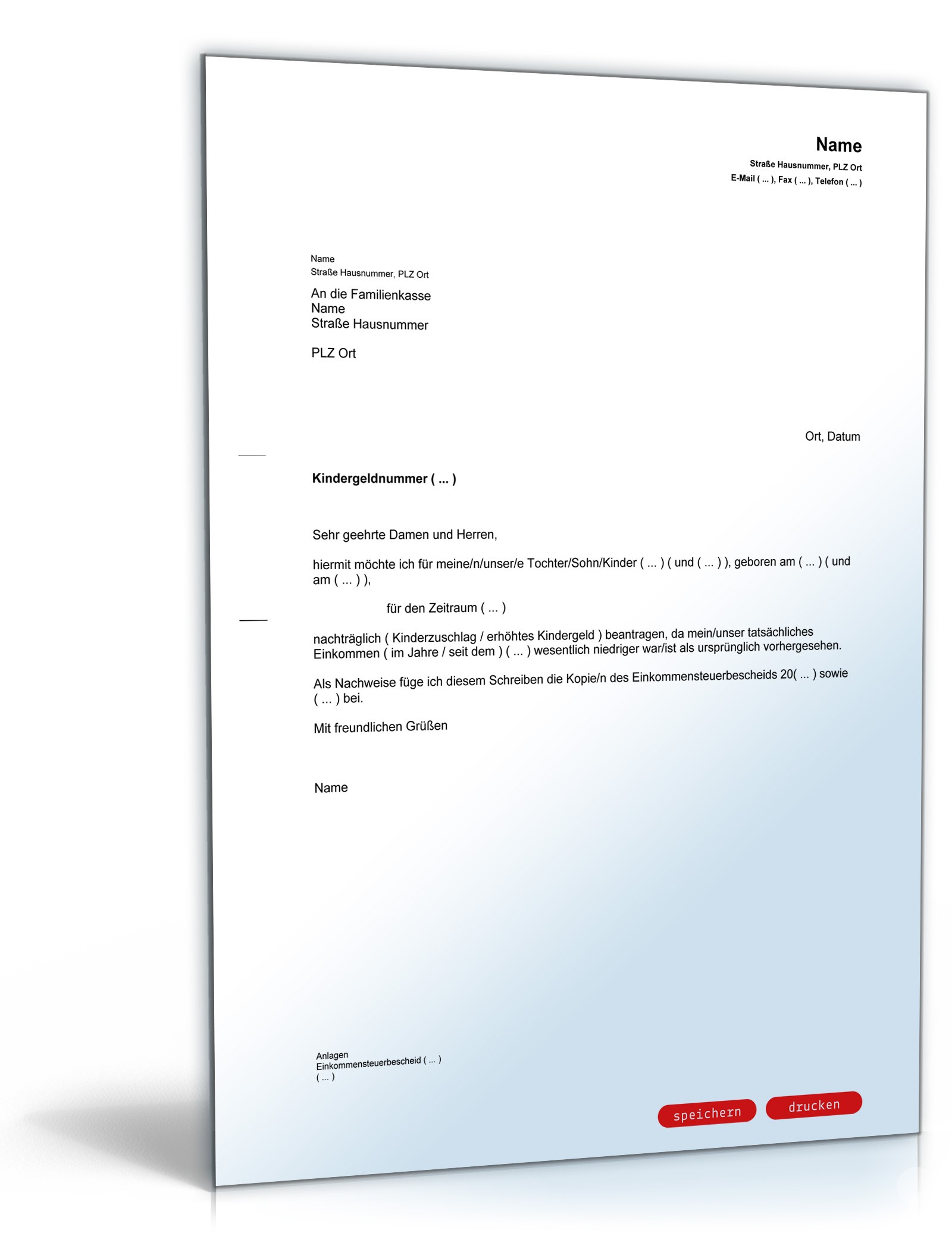 Antrag auf erhöhtes Kindergeld  PDF