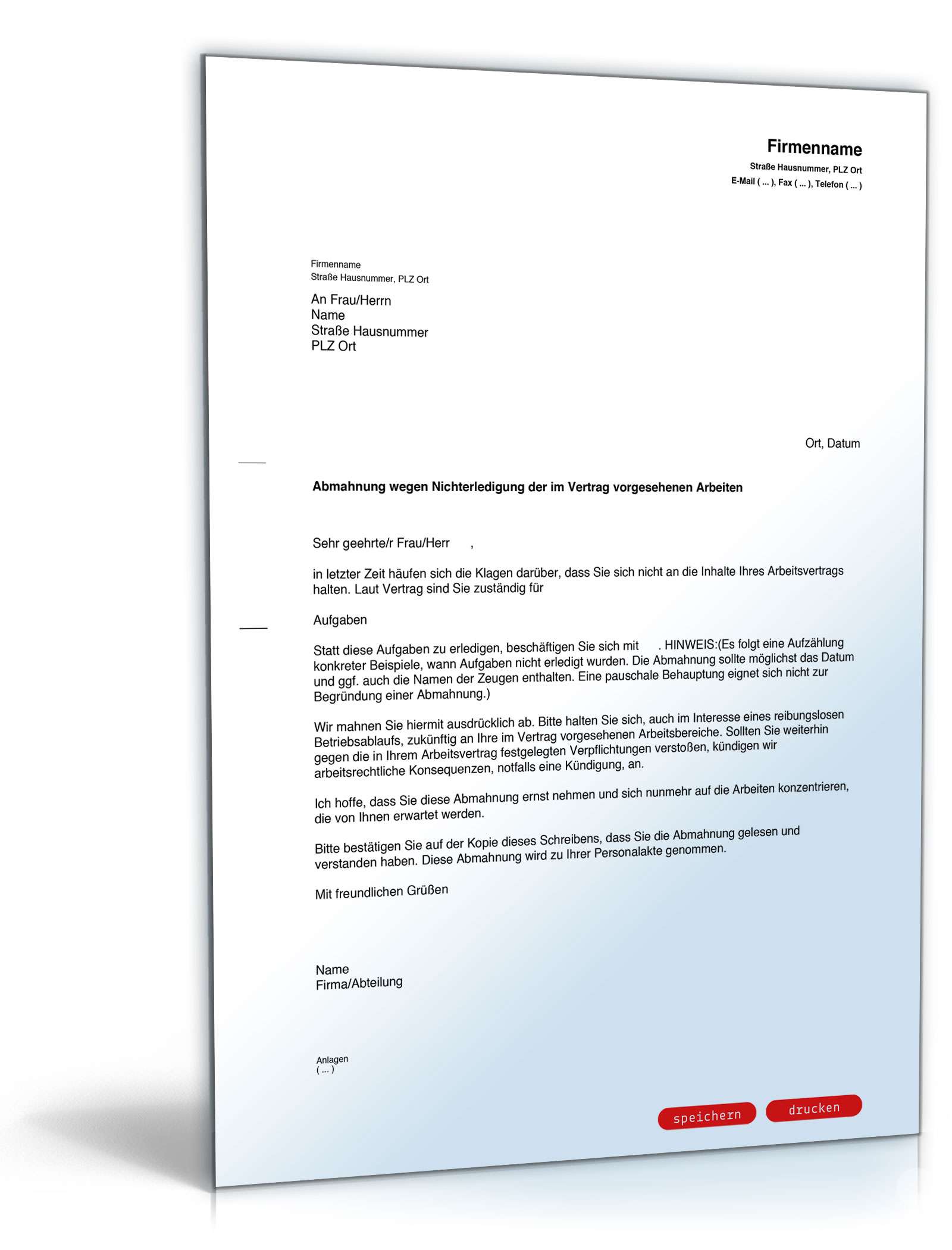 Abmahnung Nichterledigung von Aufgaben PDF