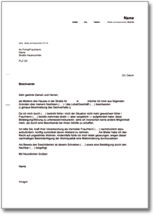 Beschwerde beim Vermieter Word