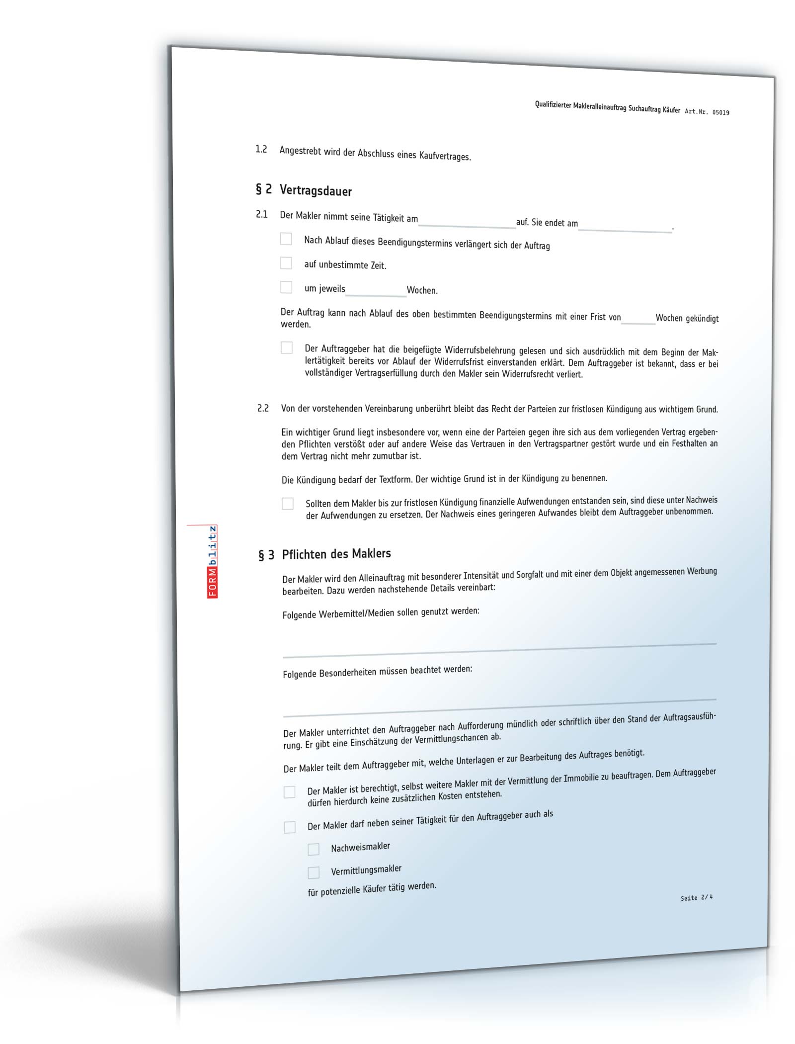 Qualifizierter Makleralleinauftrag Suchauftrag Käufer PDF. Seite: 2