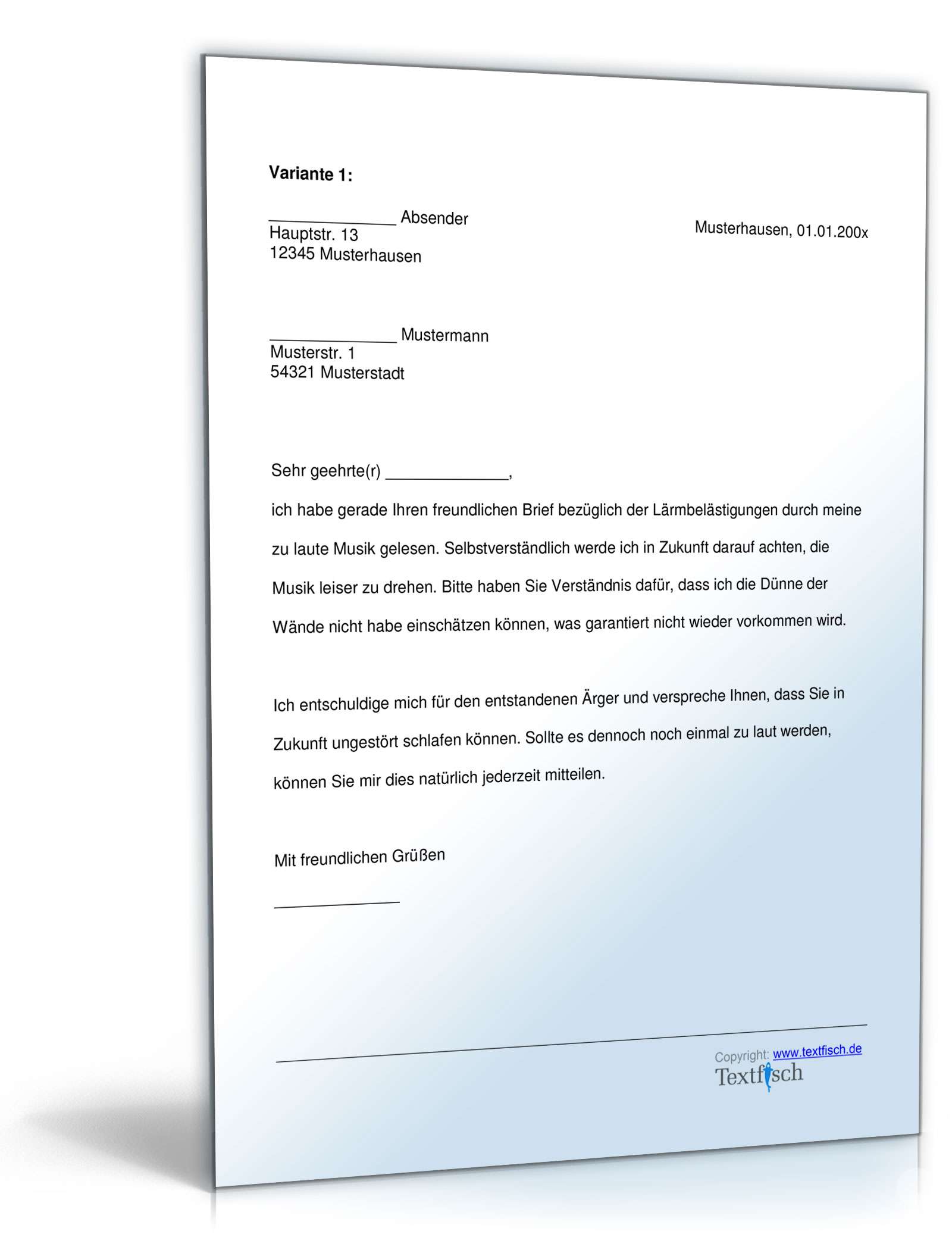 Entschuldigung Beschwerde Lärmbelästigung  PDF