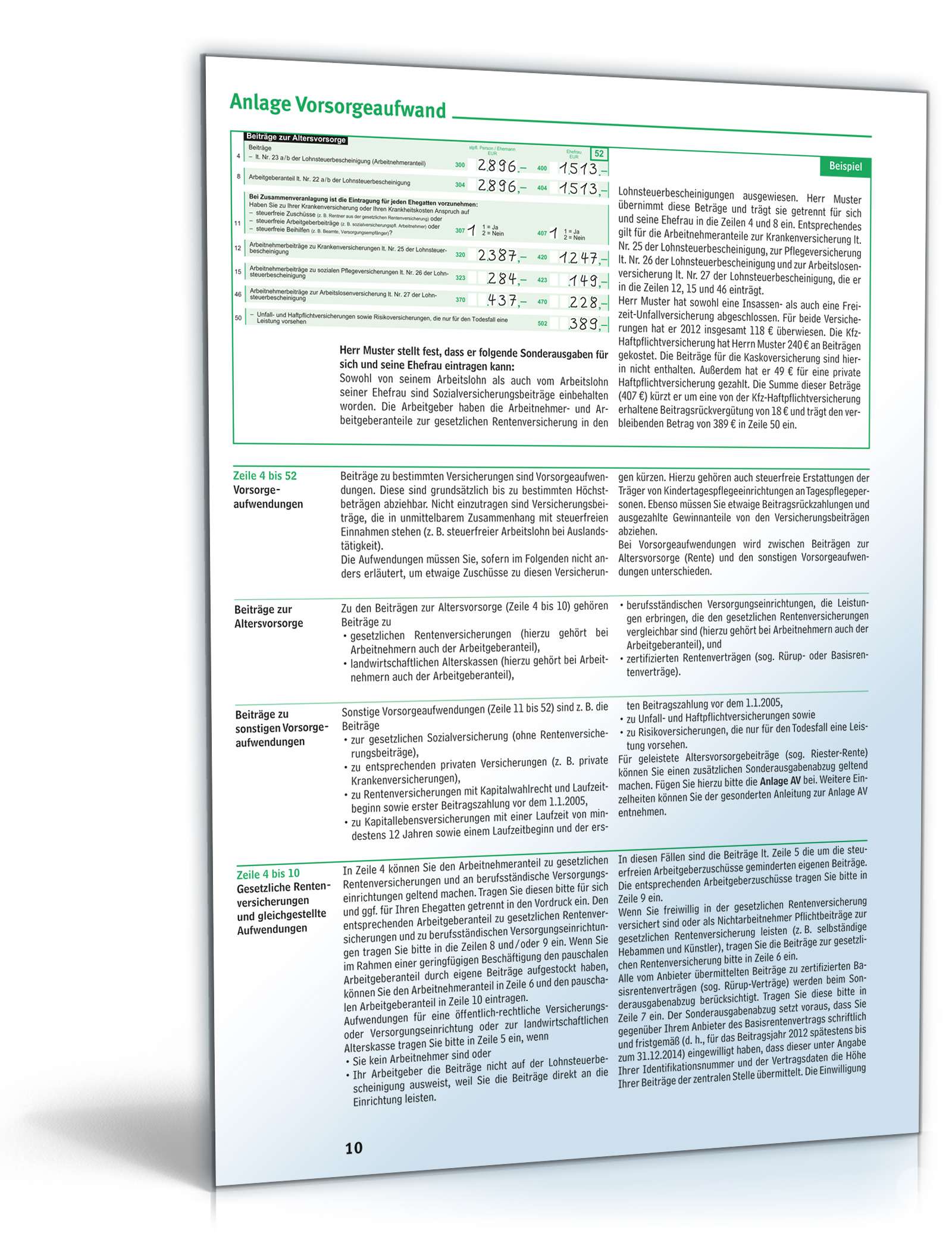 Anleitung zum ausfüllen der Einkommensteuererklärung 2012 PDF. Seite: 10