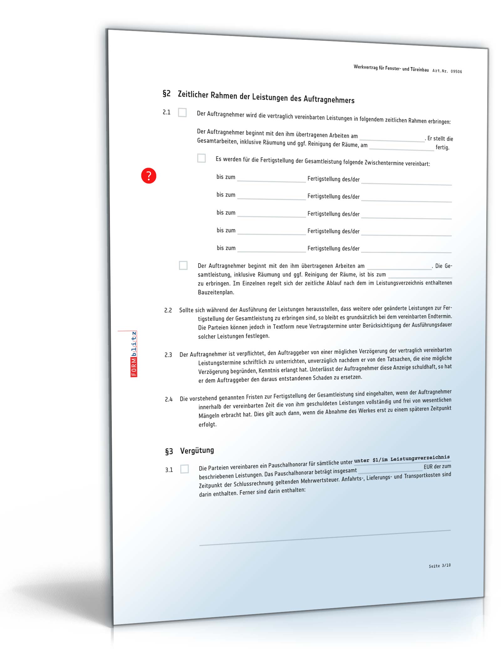 Werkvertrag Fenster- und Türeinbau PDF. Seite: 3