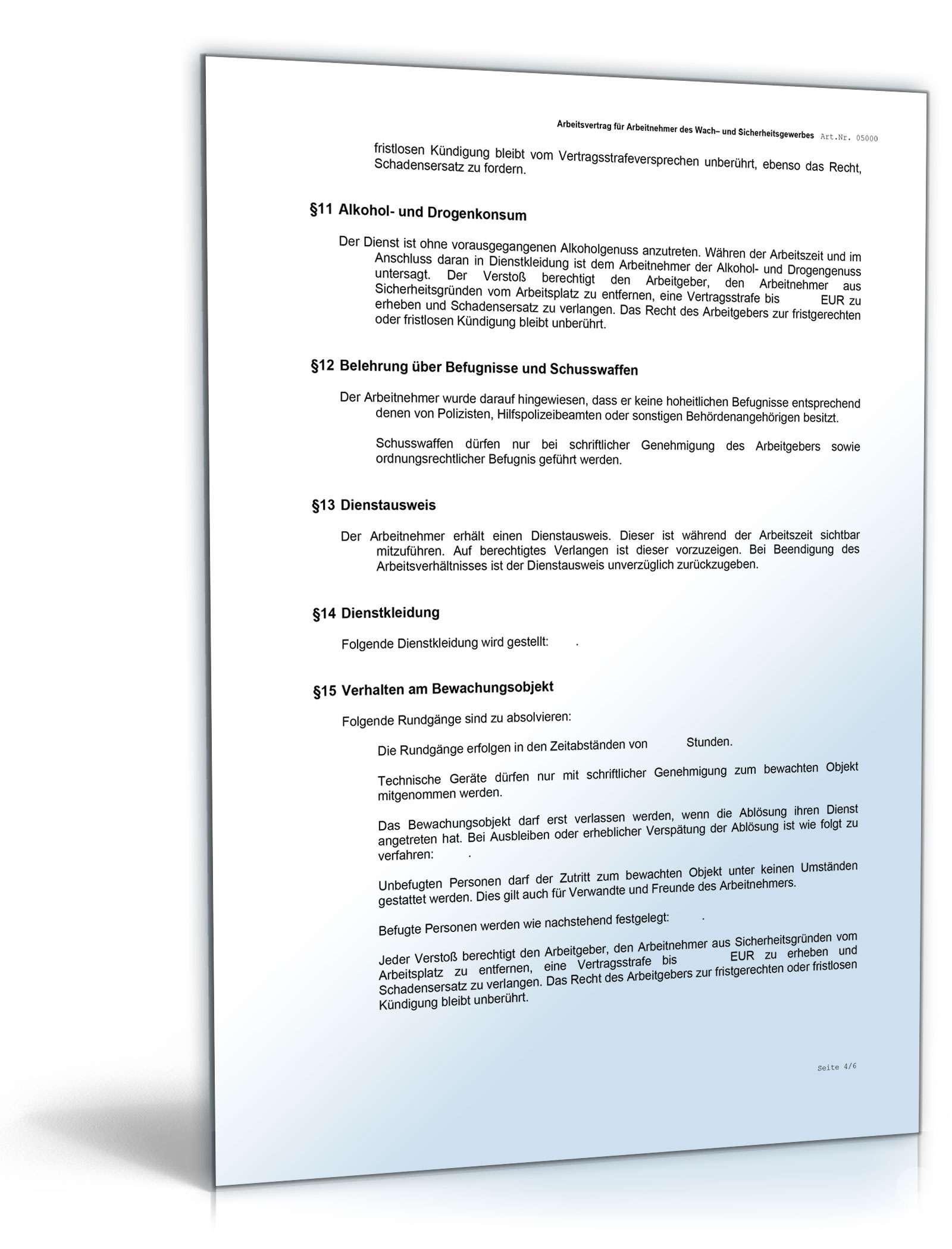 Arbeitsvertrag Sicherheitsdienst Word. Seite: 4