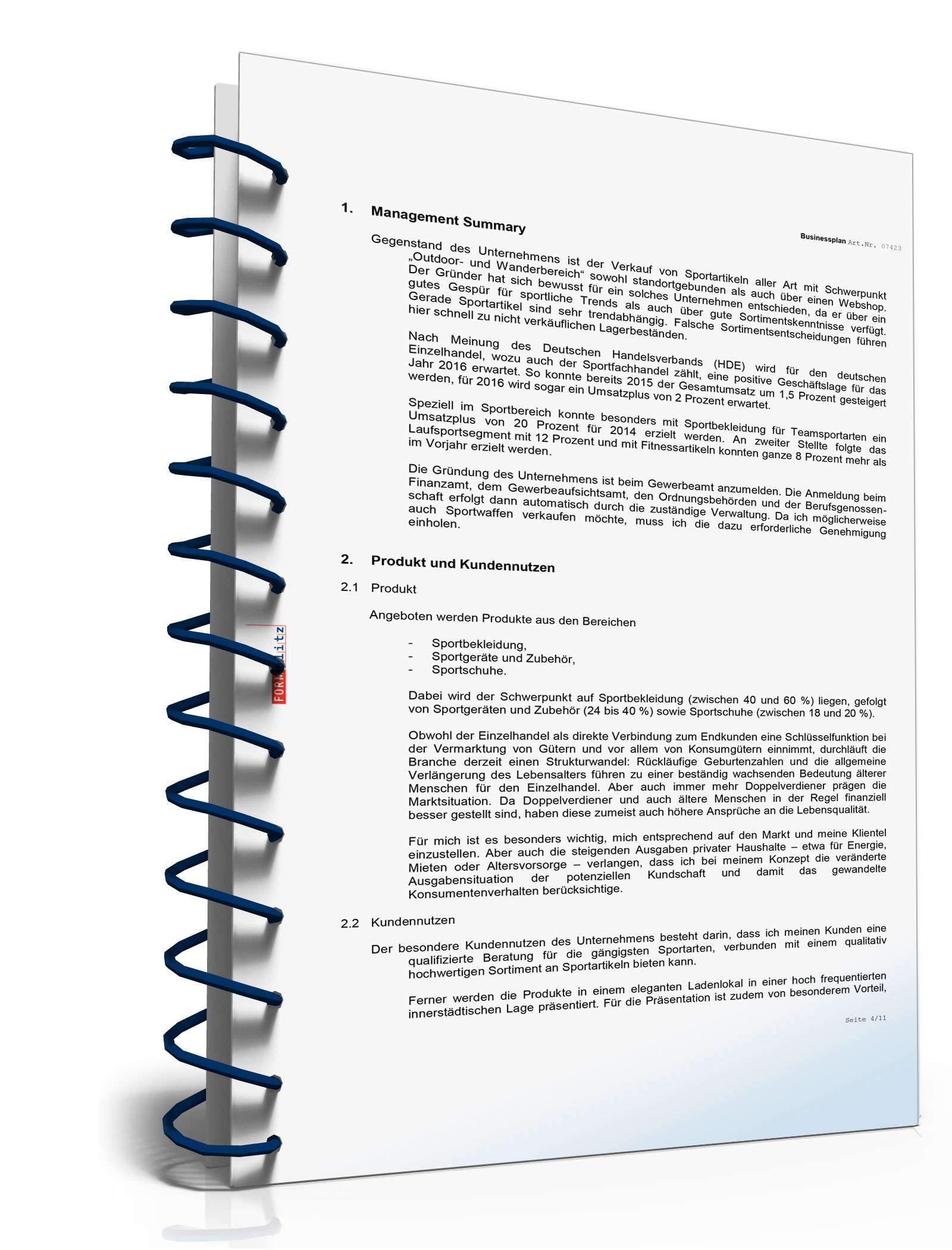 Businessplan Sportartikelladen Excel. Seite: 3
