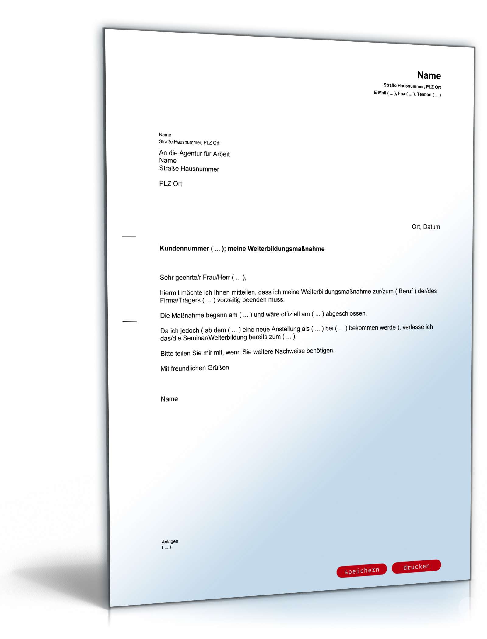 Mitteilung Arbeitsagentur Beendigung Weiterbildung PDF