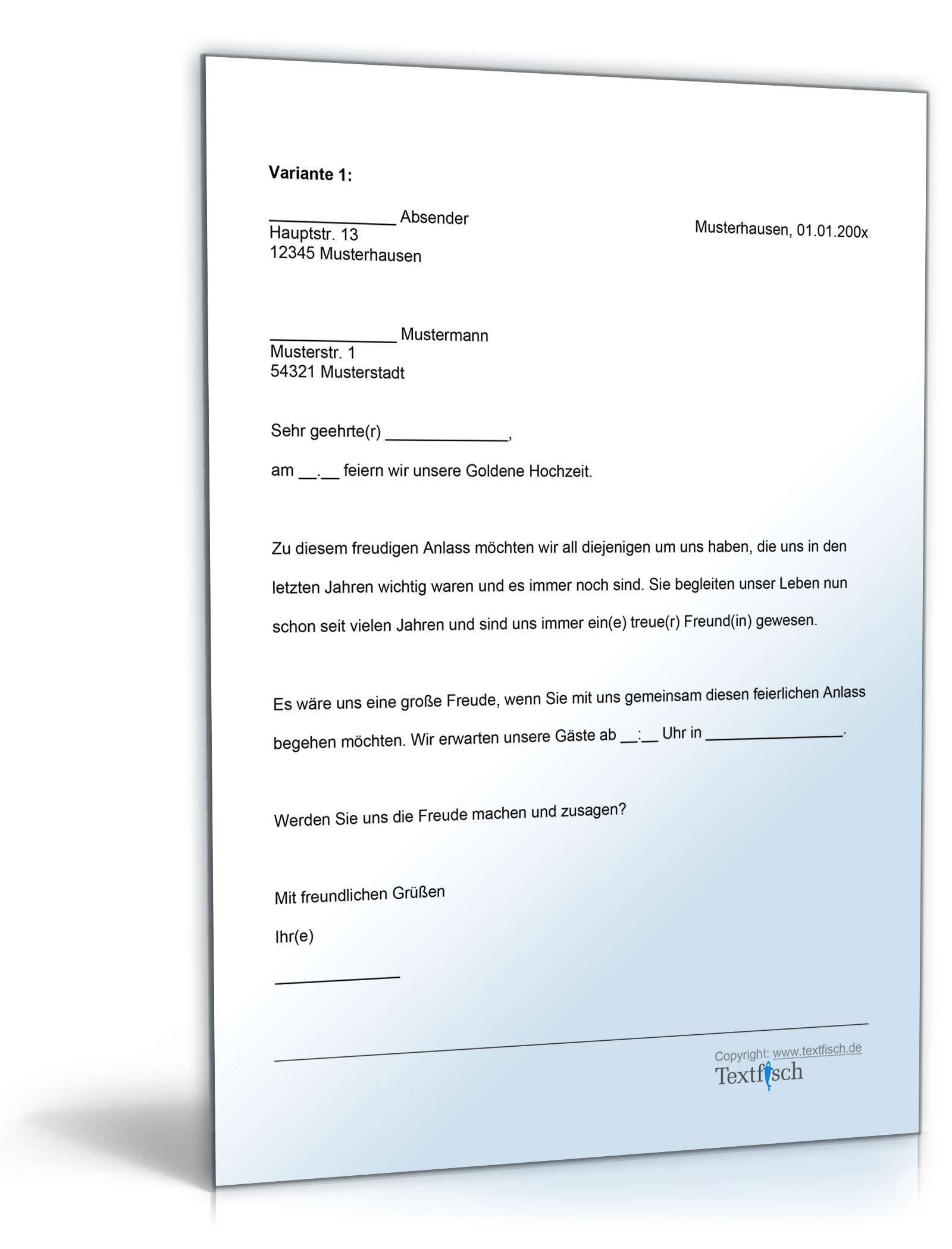 Einladung zur Goldenen Hochzeit Word