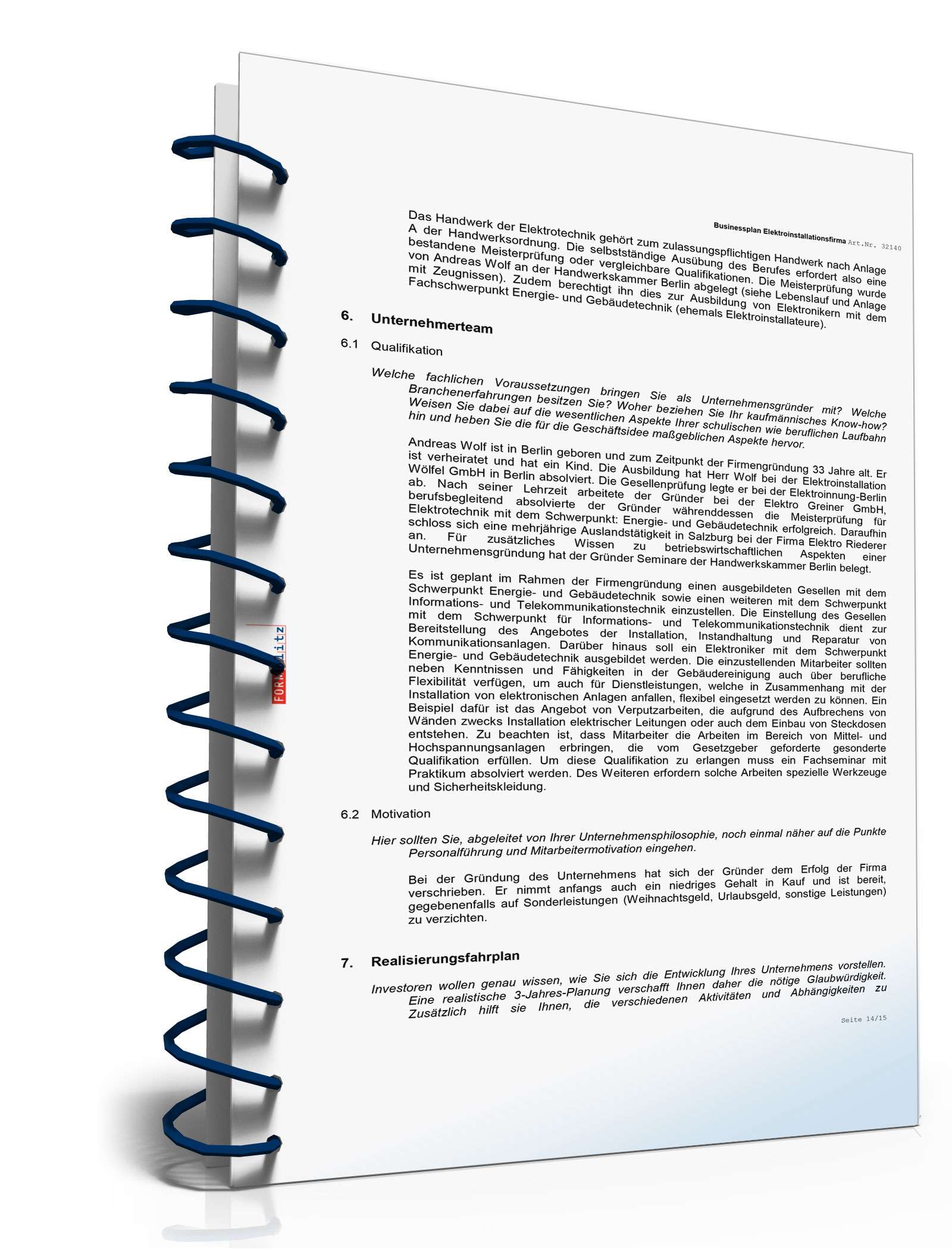 Businessplan Elektroinstallationsbetrieb Excel. Seite: 12