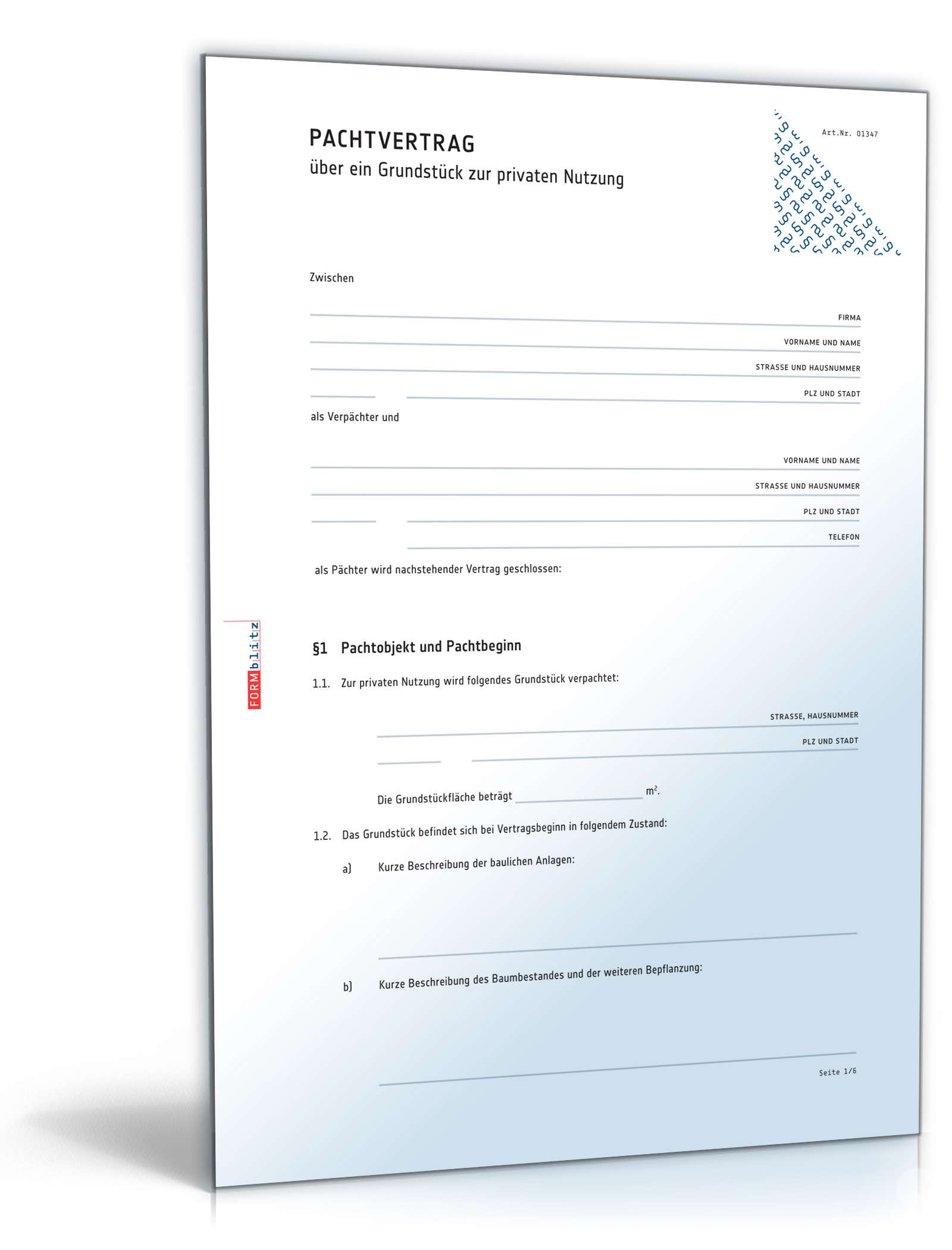 Pachtvertrag Grundstück PDF