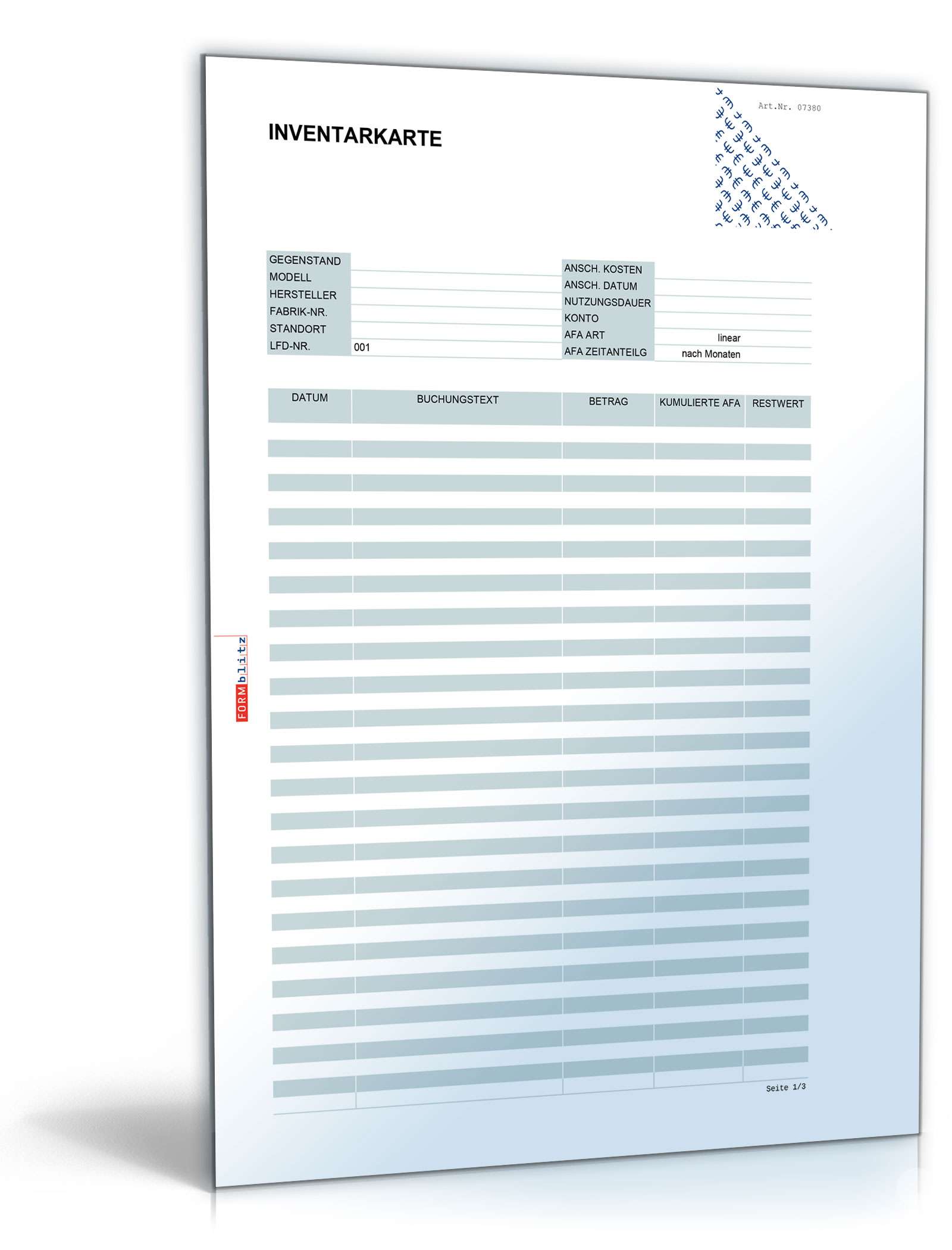Inventarkarte Excel. Seite: 2