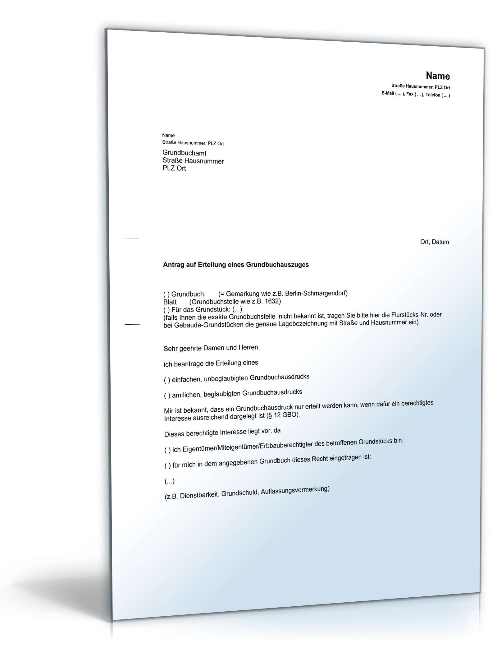Antrag auf Erteilung eines Grundbuchausdrucks PDF