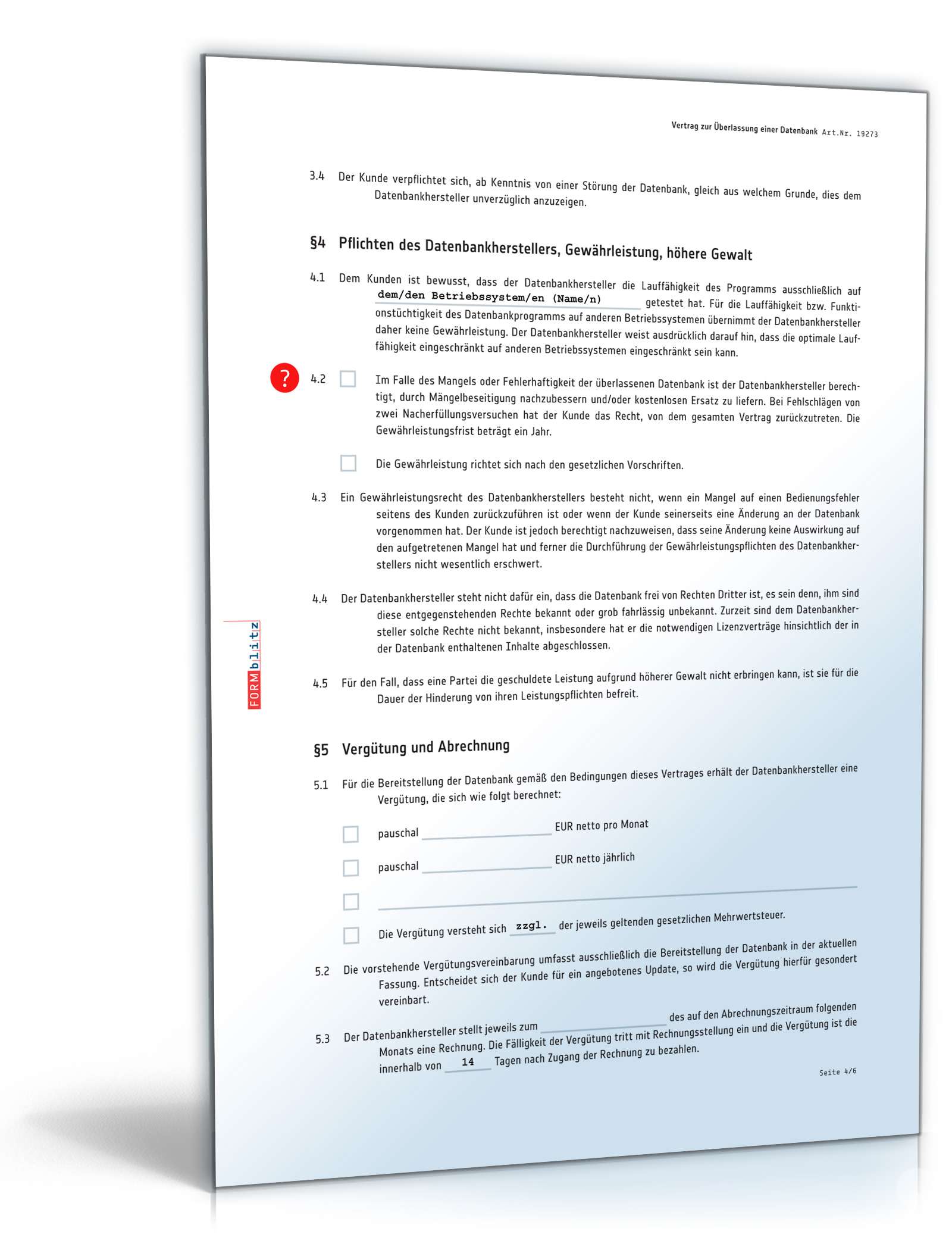 Vertrag Überlassung einer Datenbank PDF. Seite: 4