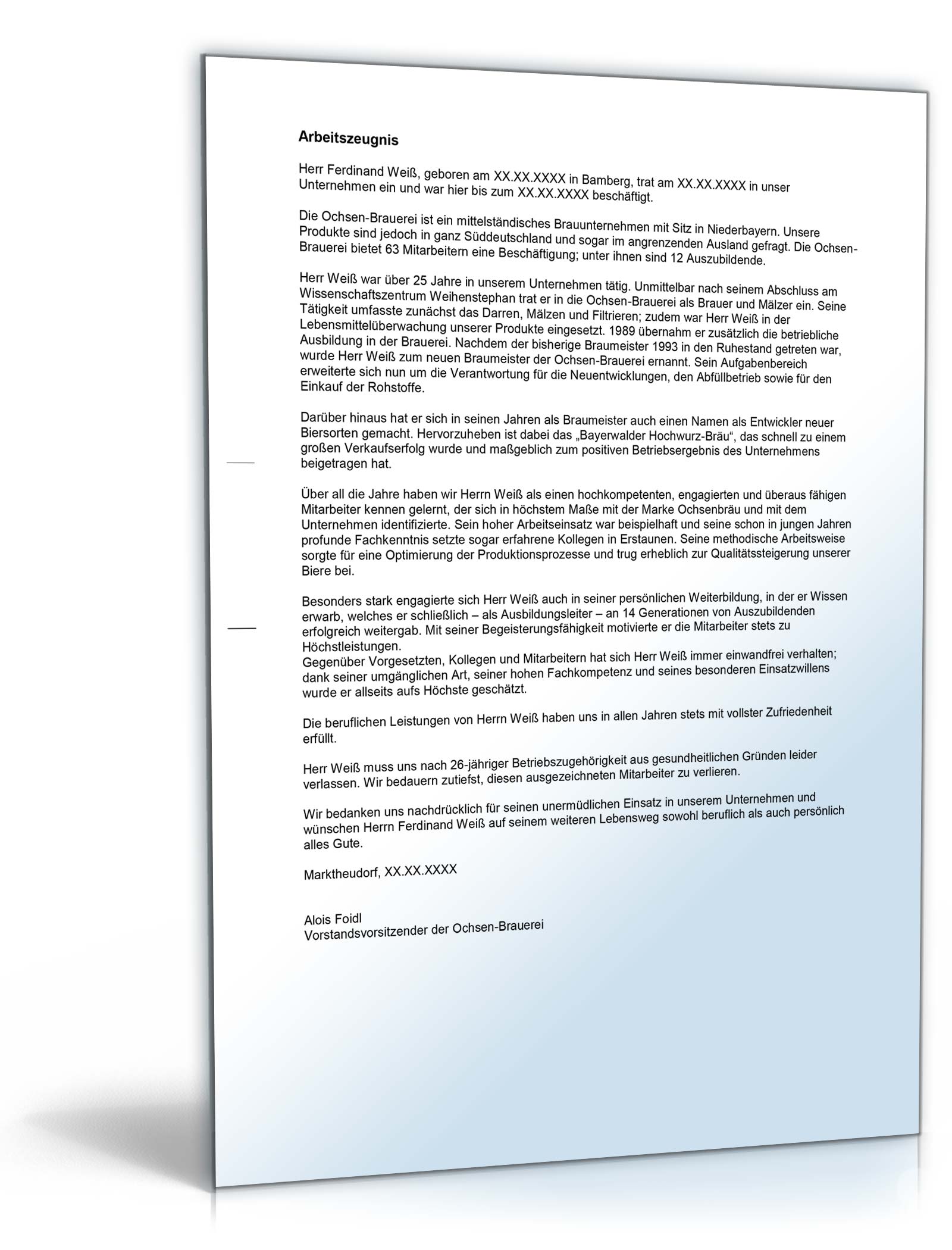 Arbeitszeugnis Fachkraft für Lebensmitteltechnik Excel. Seite: 2