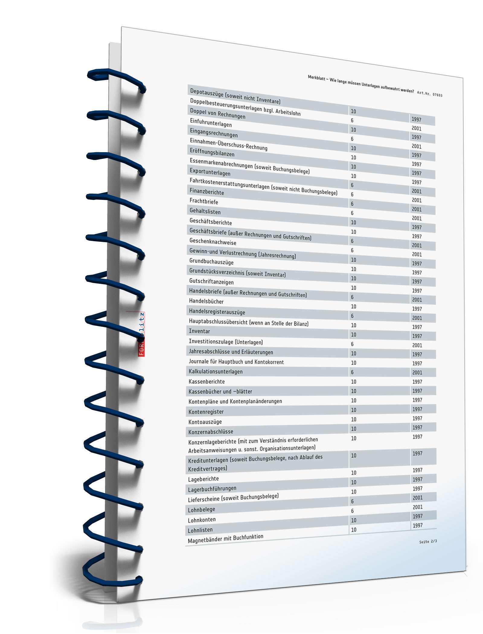 Merkblatt Unterlagenaufbewahrung PDF. Seite: 2