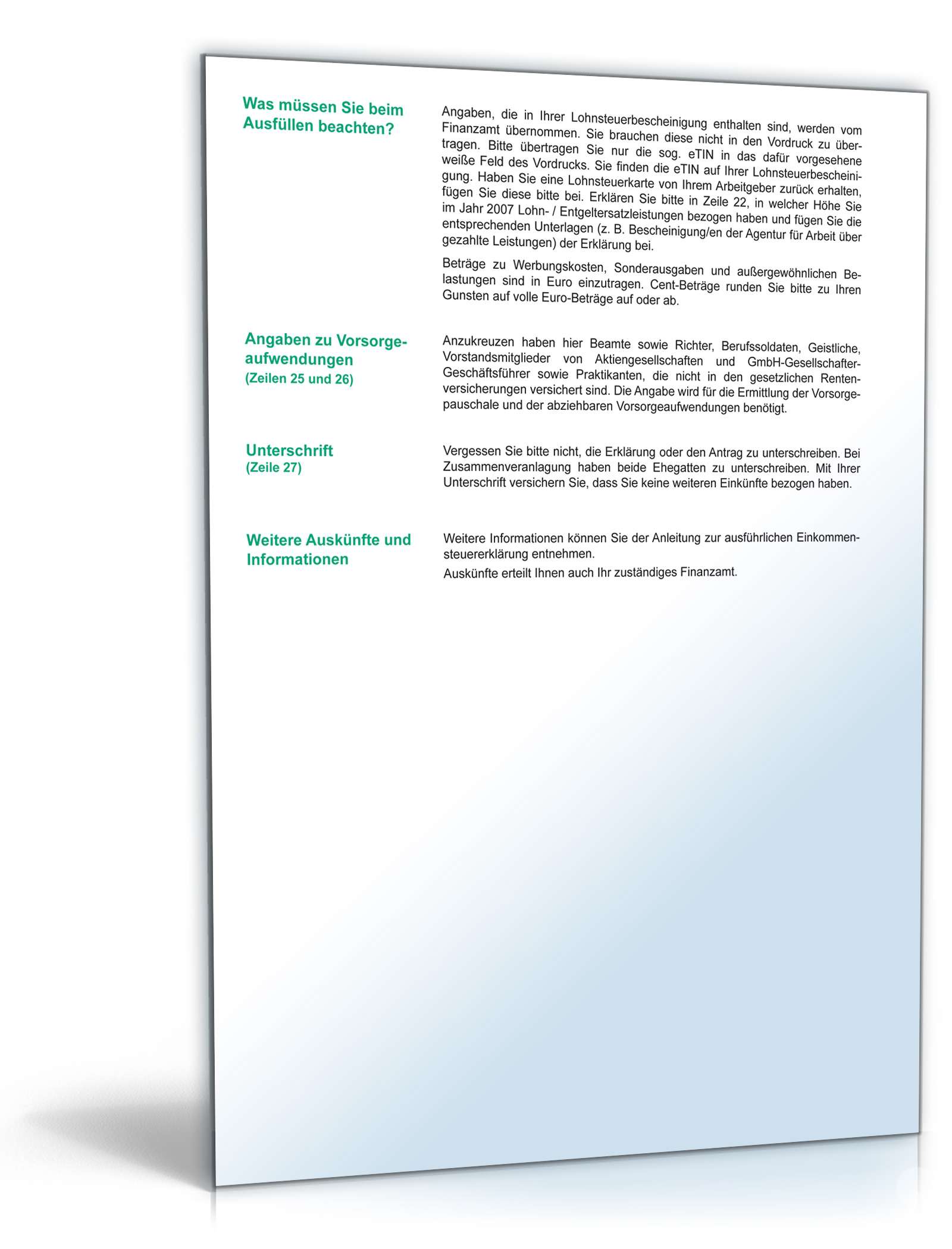 Vereinfachte Einkommensteuererklärung 2007 PDF. Seite: 4