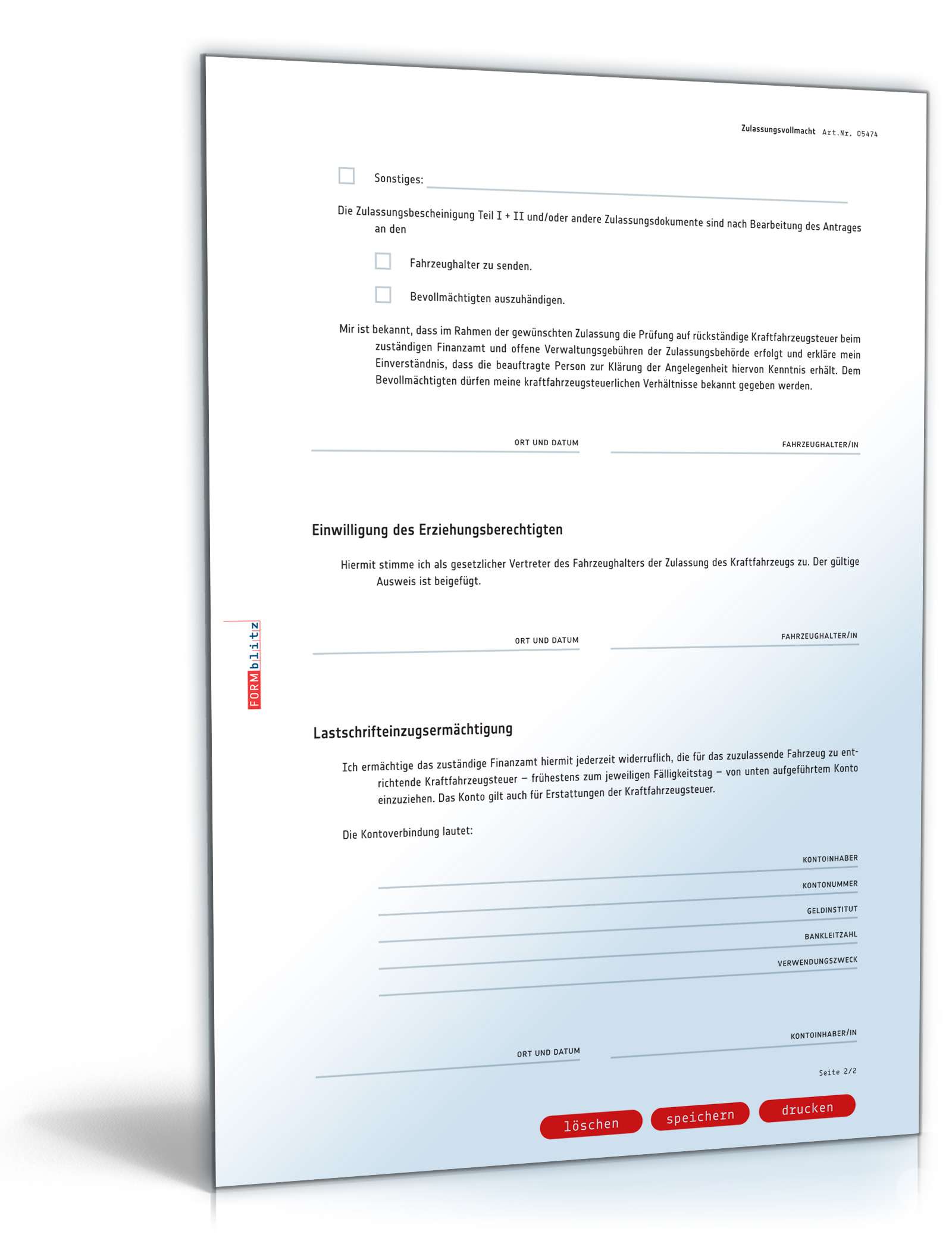 Kfz-Zulassungsvollmacht PDF. Seite: 2