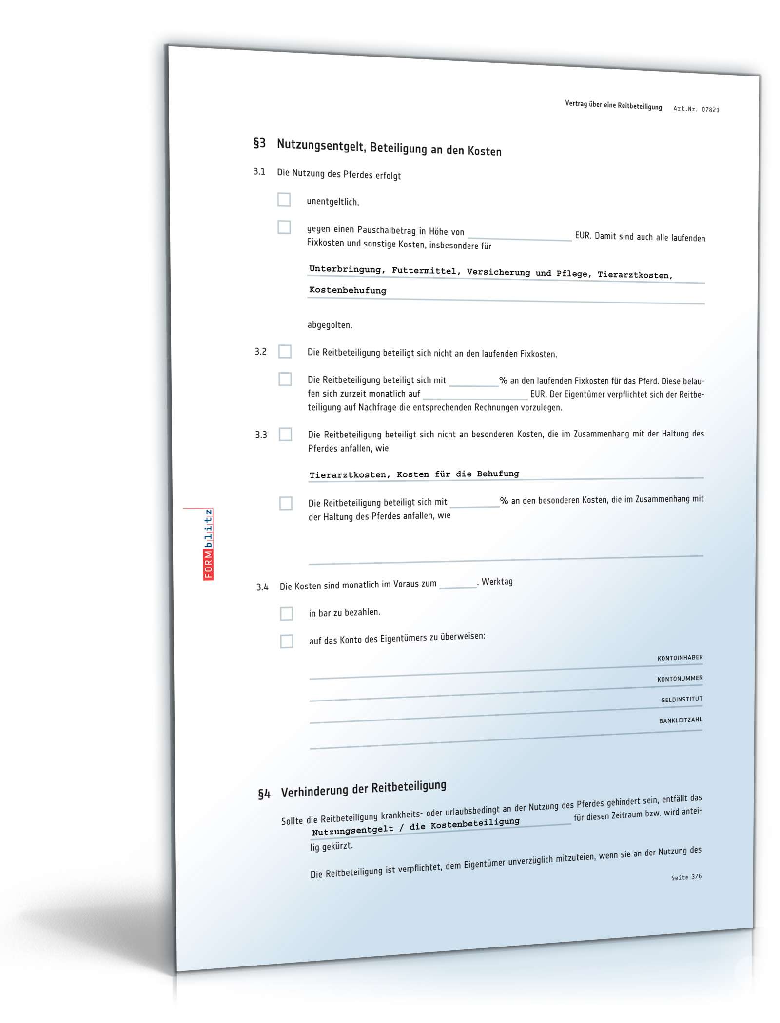 Vertrag Reitbeteiligung PDF. Seite: 3
