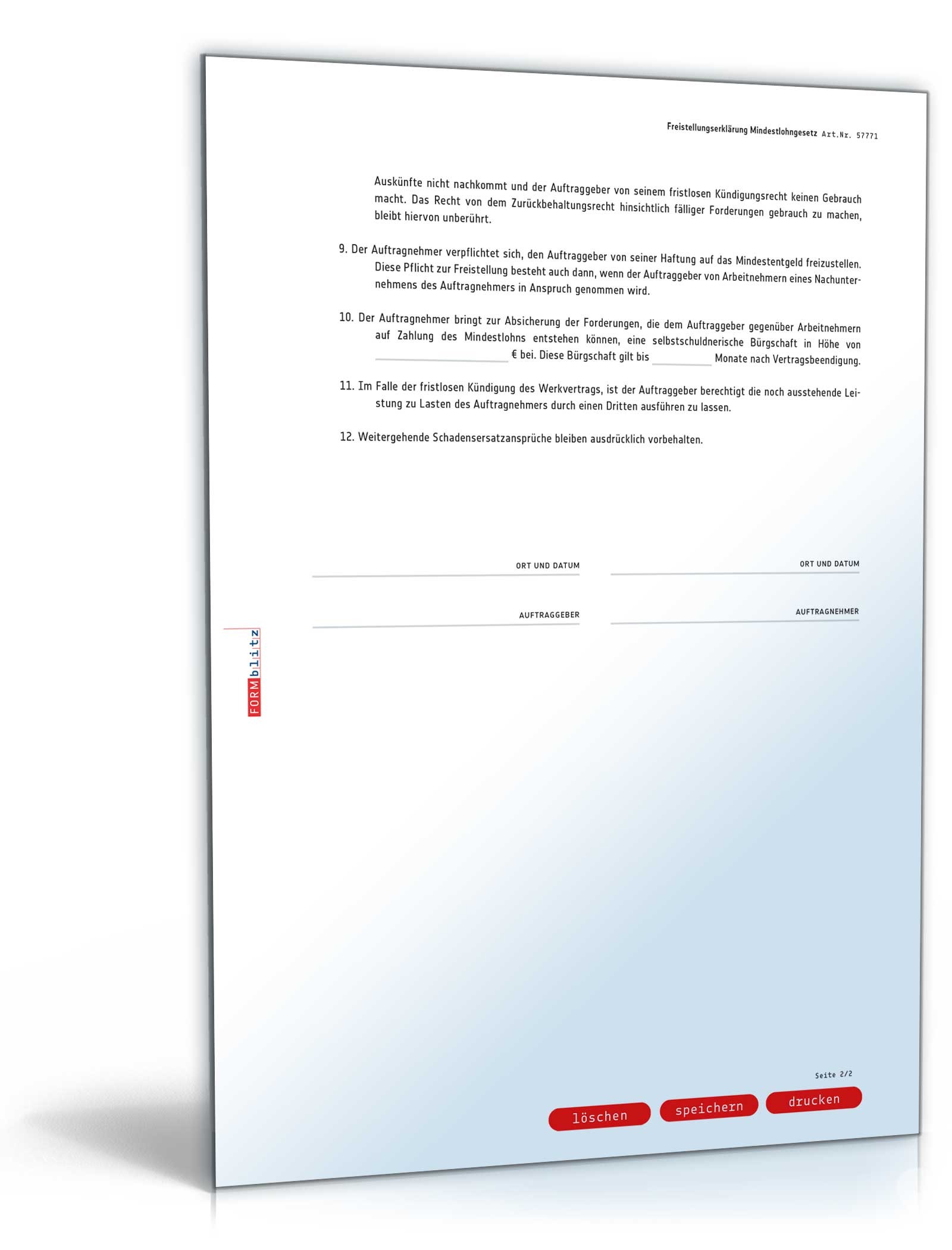 Freistellungserklärung Mindestlohngesetz  PDF. Seite: 2