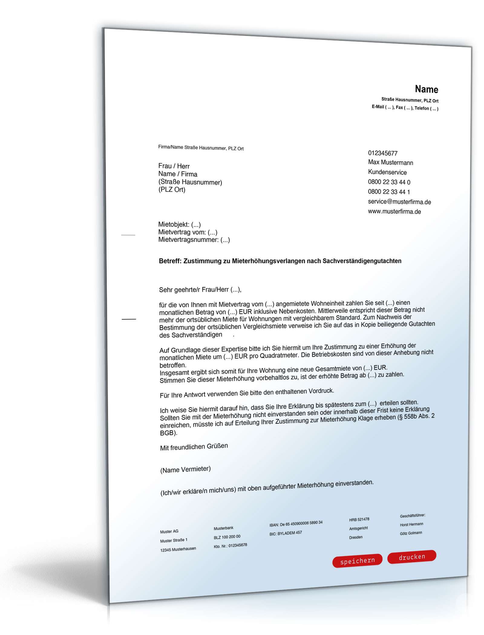 Ankündigung Mieterhöhung Sachverständigengutachten PDF