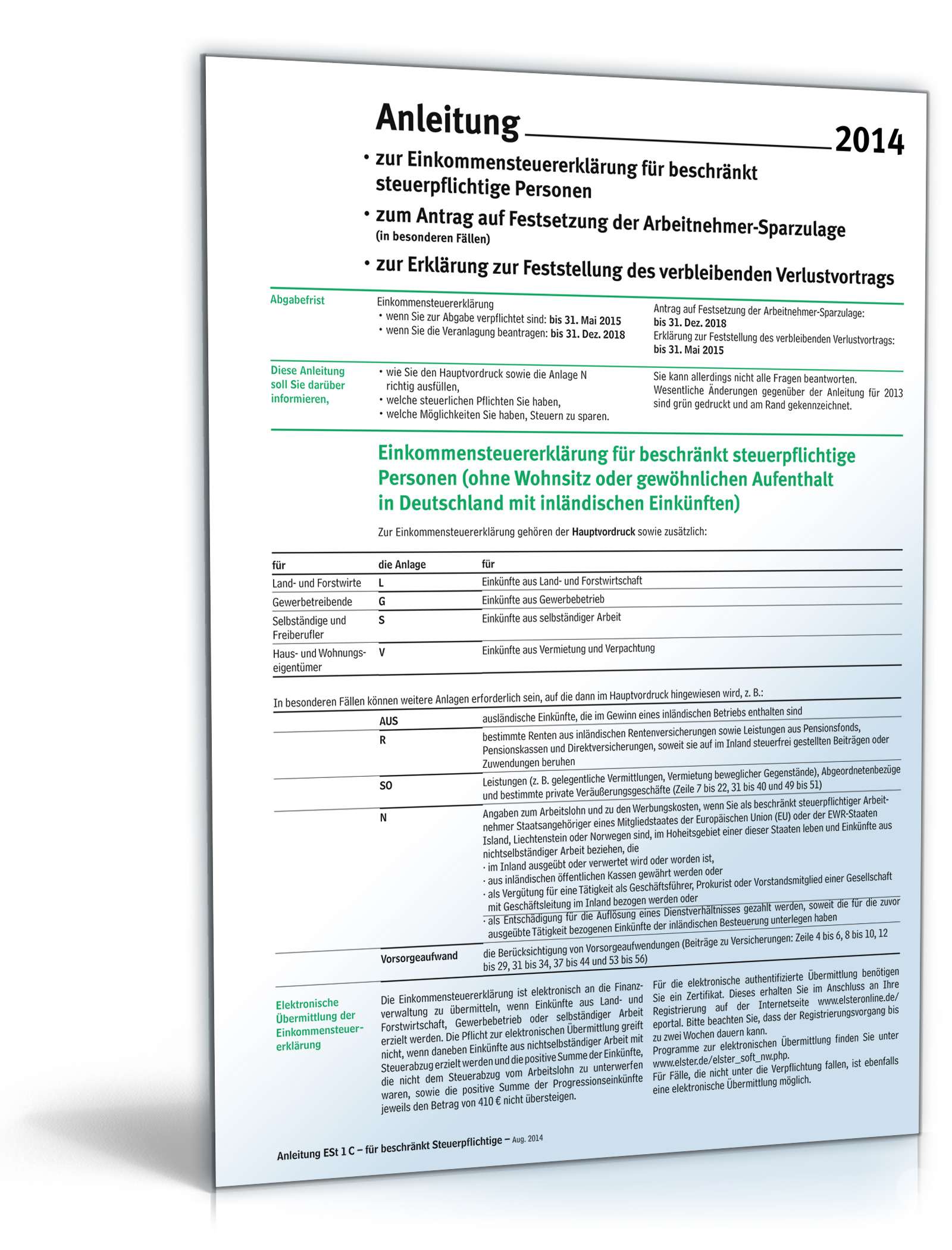 Anleitung zur Anlage ESt1C 2014 PDF