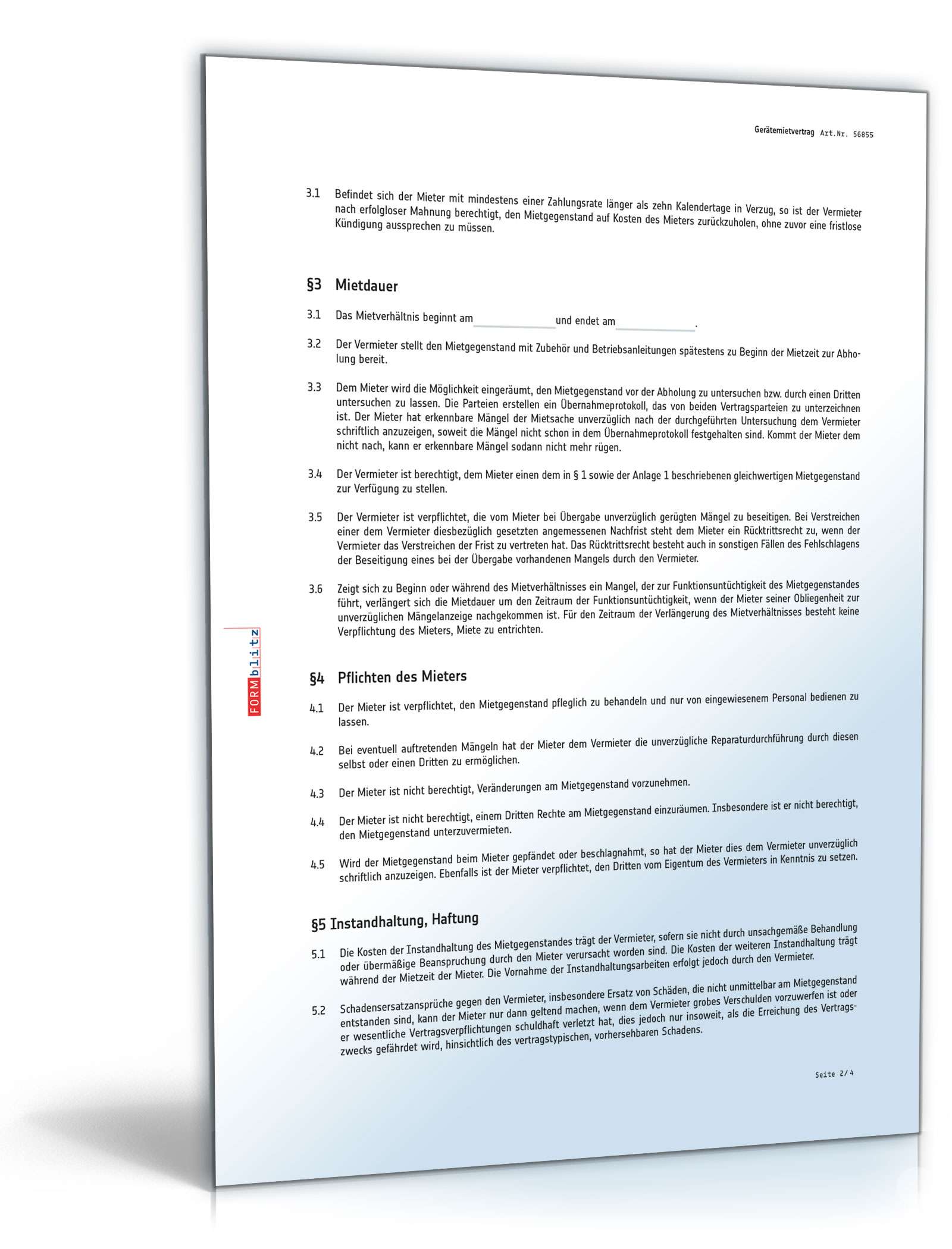 Gerätemietvertrag PDF. Seite: 2