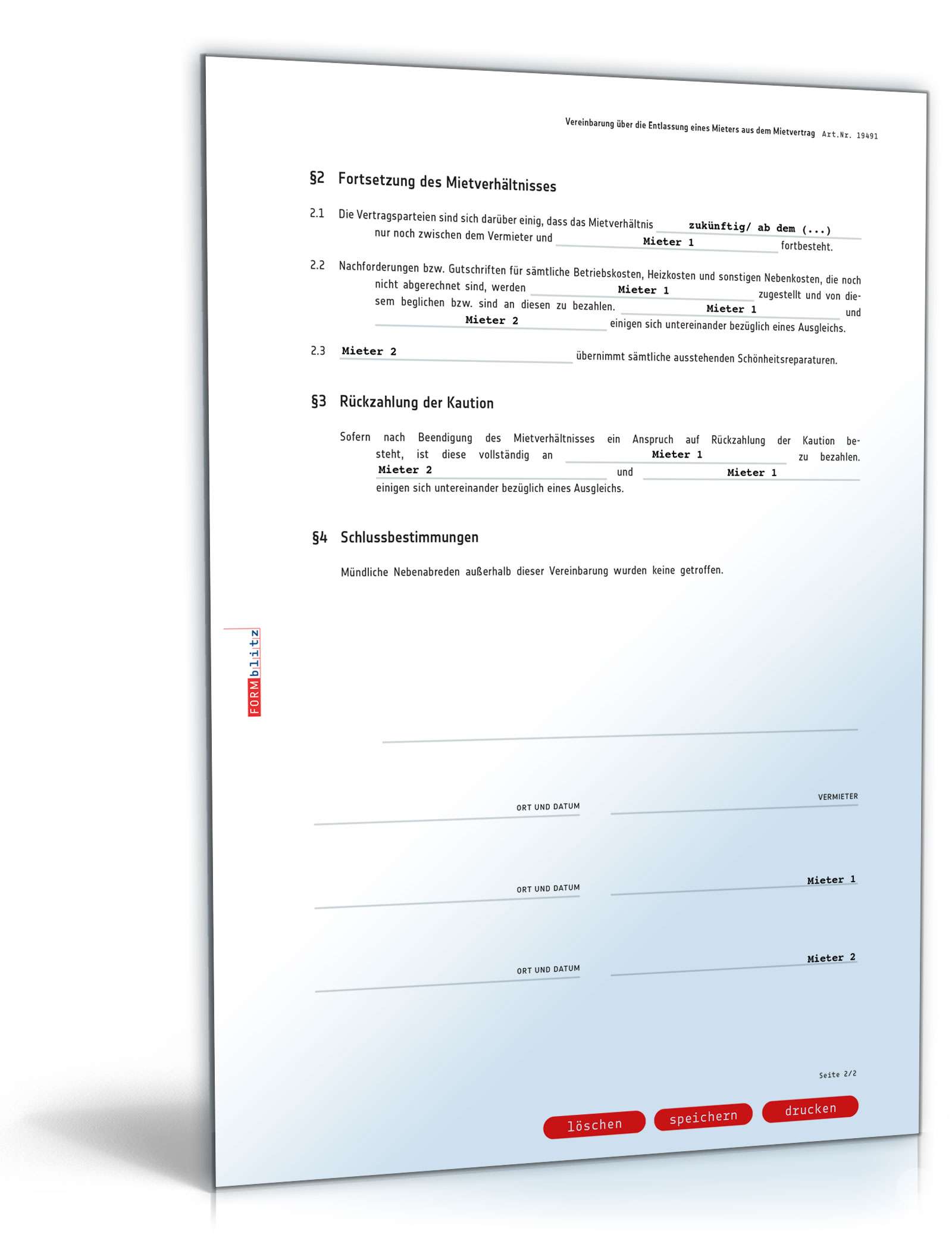 Entlassung eines Mieters aus gemeinsamen Mietvertrag PDF. Seite: 2