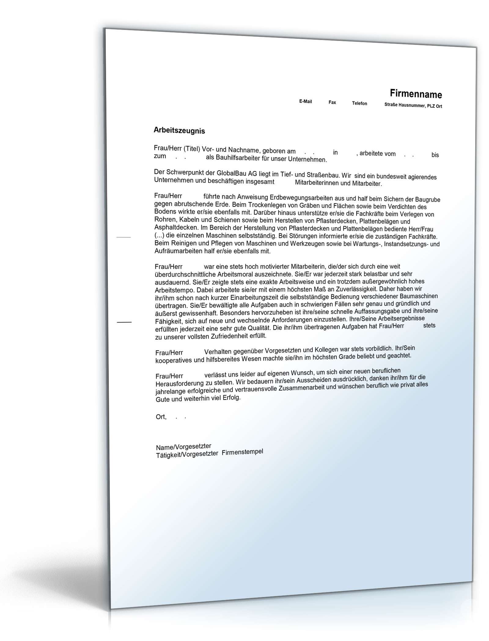 Arbeitszeugnis Bauhilfsarbeiter Excel. Seite: 4