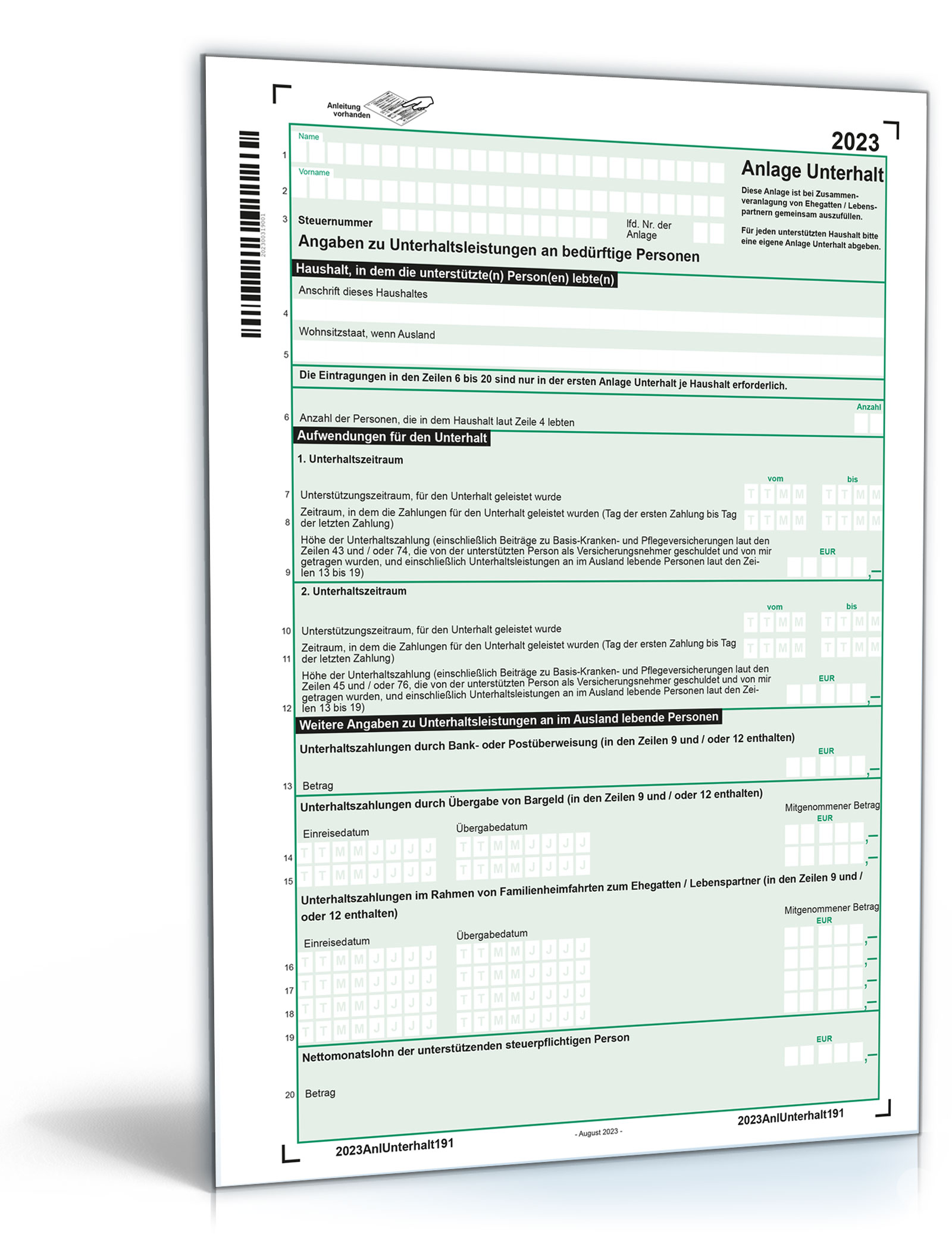 Anlage Unterhalt 2023 PDF