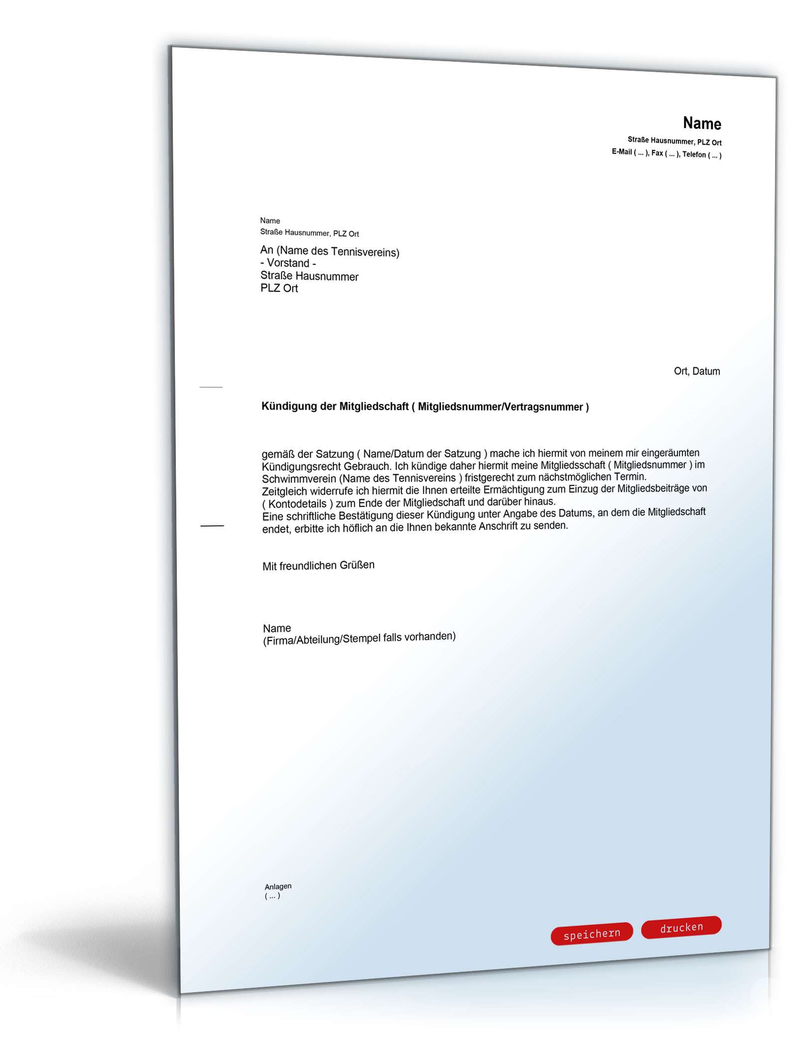 Kündigung Mitgliedschaft Tennisverein PDF
