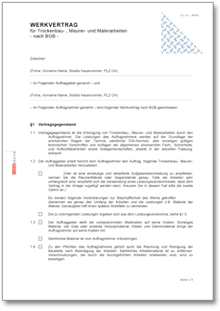 Werkvertrag Trockenbau-, Maurer- und Malerarbeiten Word