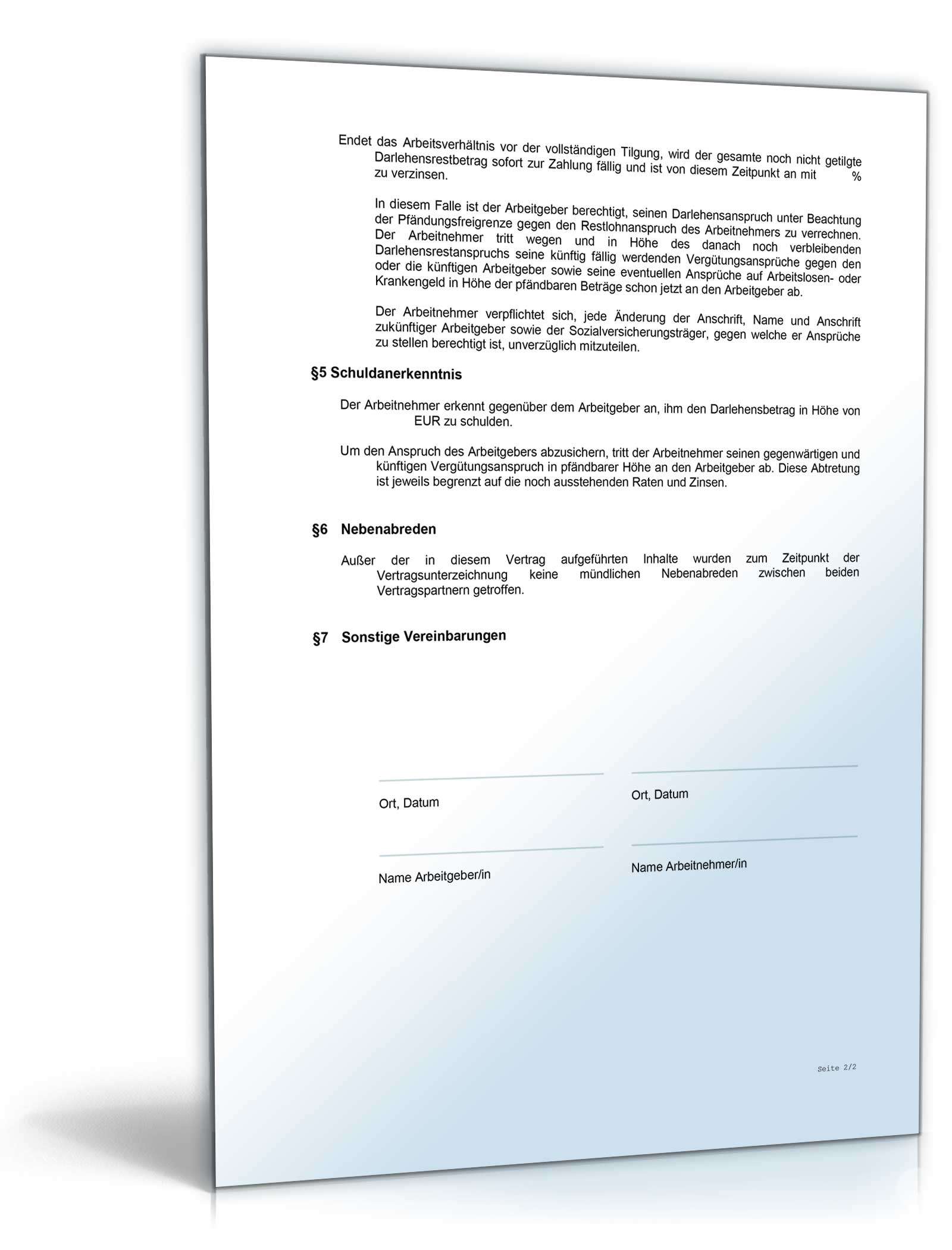 Arbeitgeberdarlehensvertrag mit Schuldanerkenntnis Word. Seite: 3