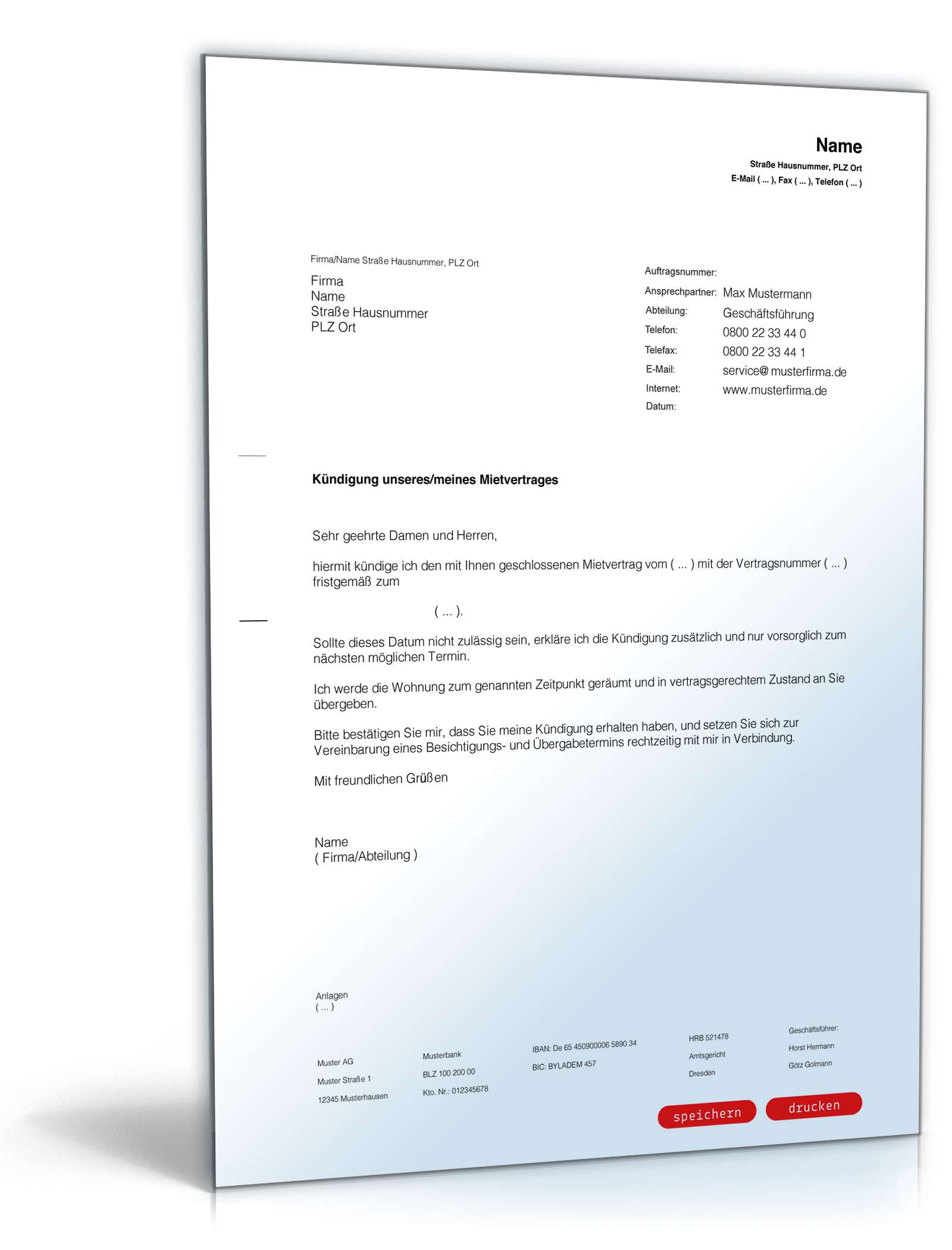 Fristgemäße Kündigung Mietvertrag durch Mieter PDF